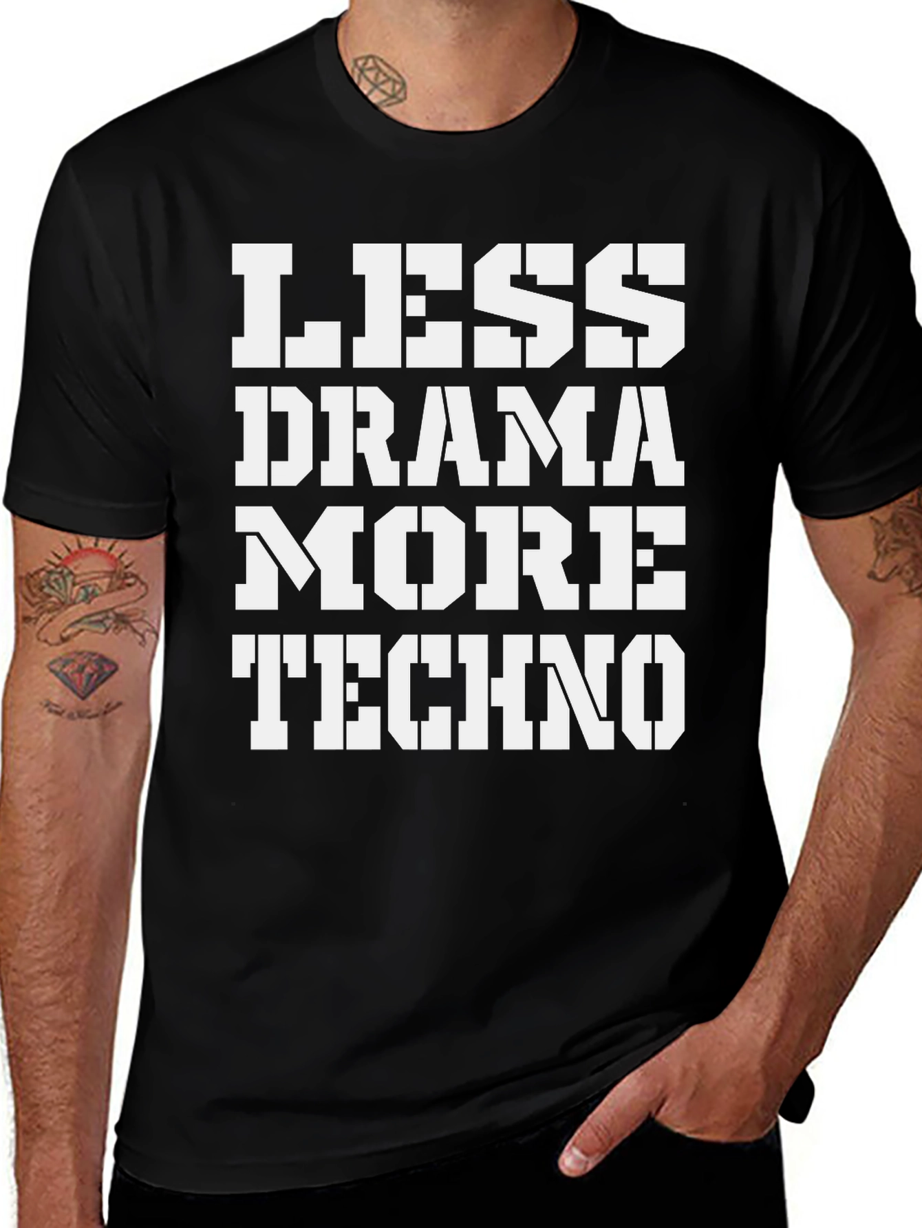 Less Drama More Techno Black Graphic Tee