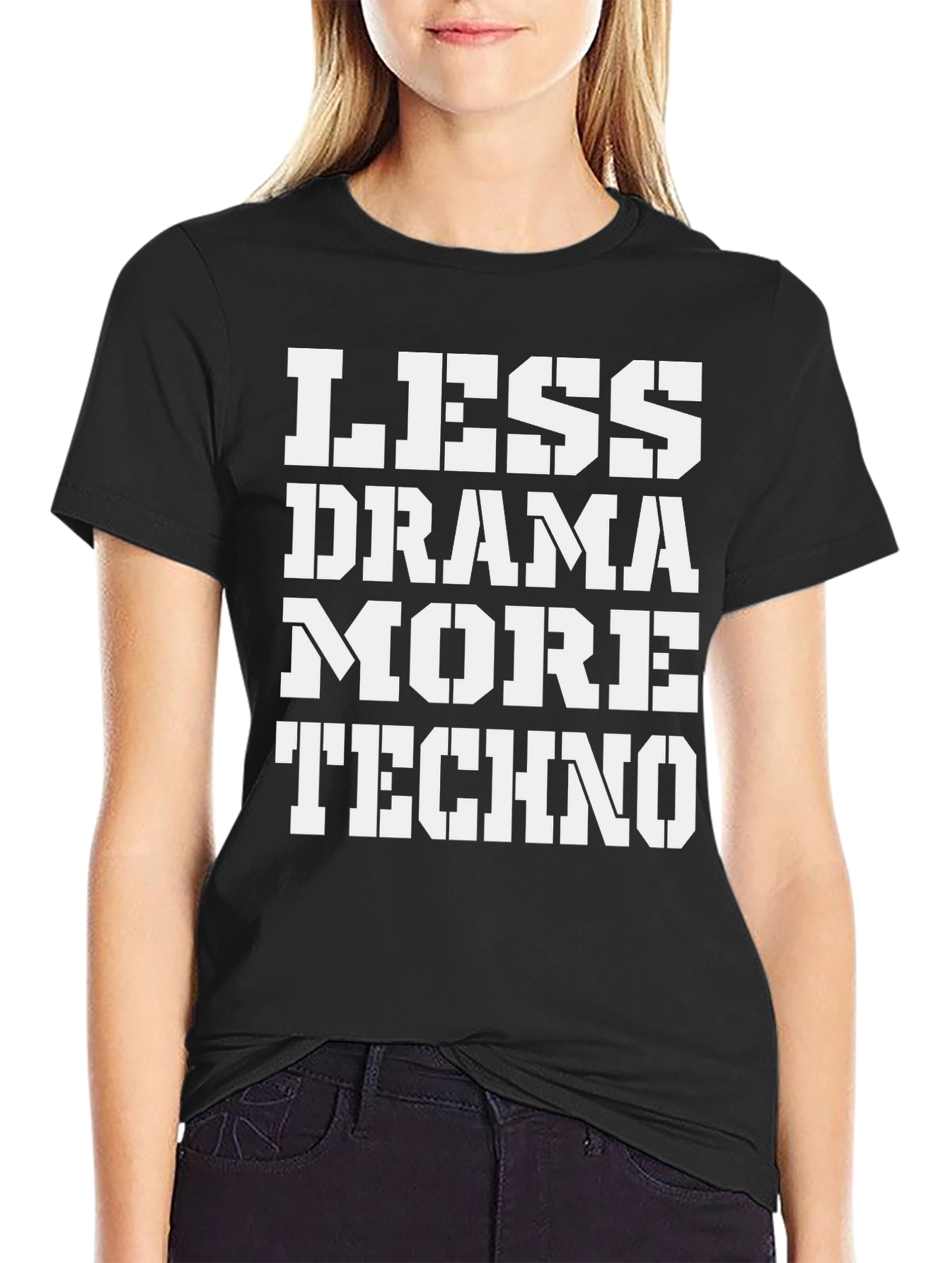 Less Drama More Techno Black Graphic Tee