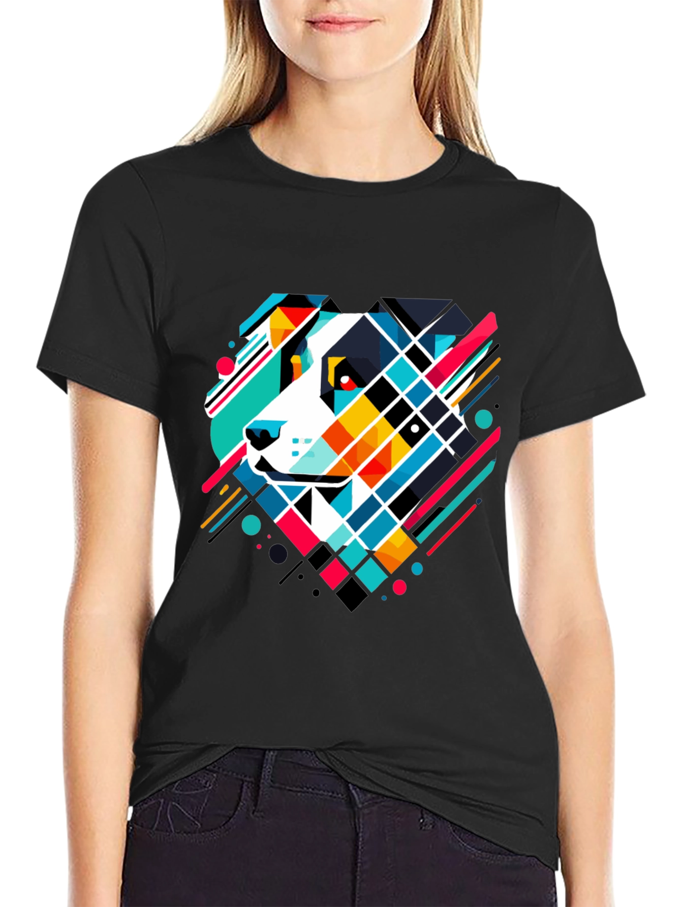 Geometric Dog Graphic Tee - Modern Art T-Shirt
