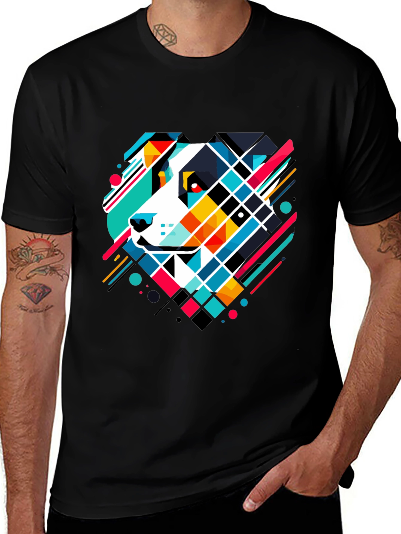 Geometric Dog Graphic Tee - Modern Art T-Shirt