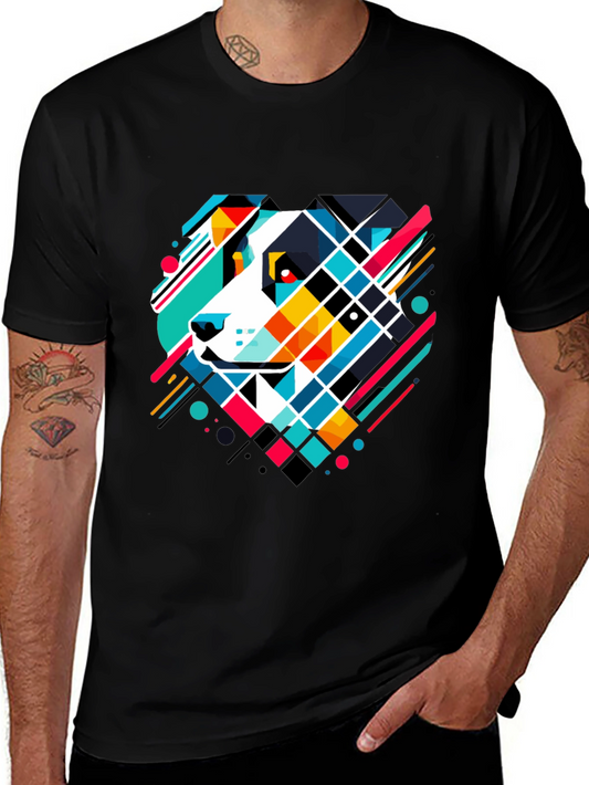 Geometric Dog Graphic Tee - Modern Art T-Shirt
