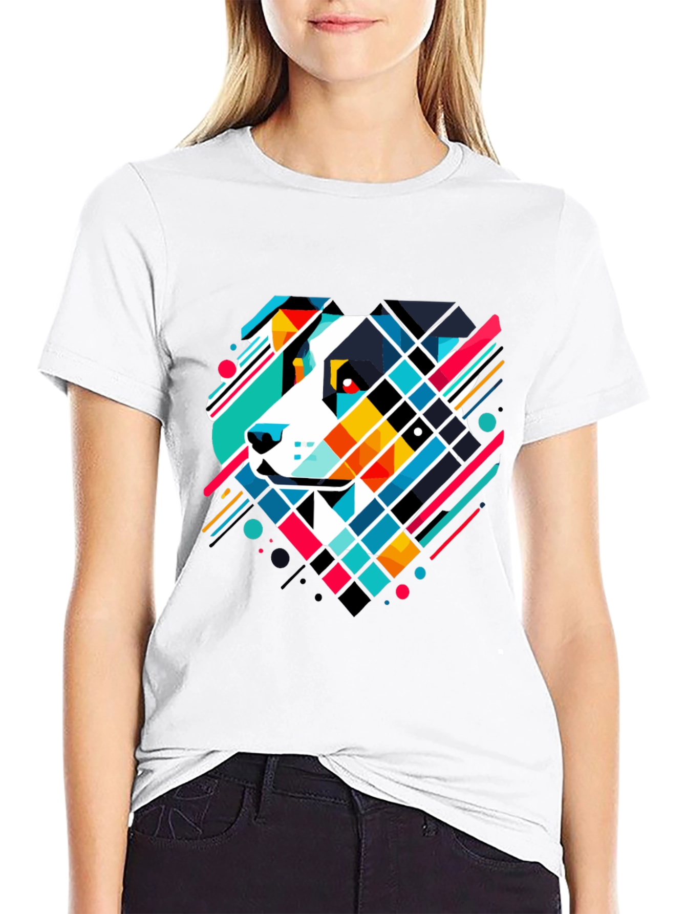 Geometric Dog Graphic Tee - Modern Art T-Shirt