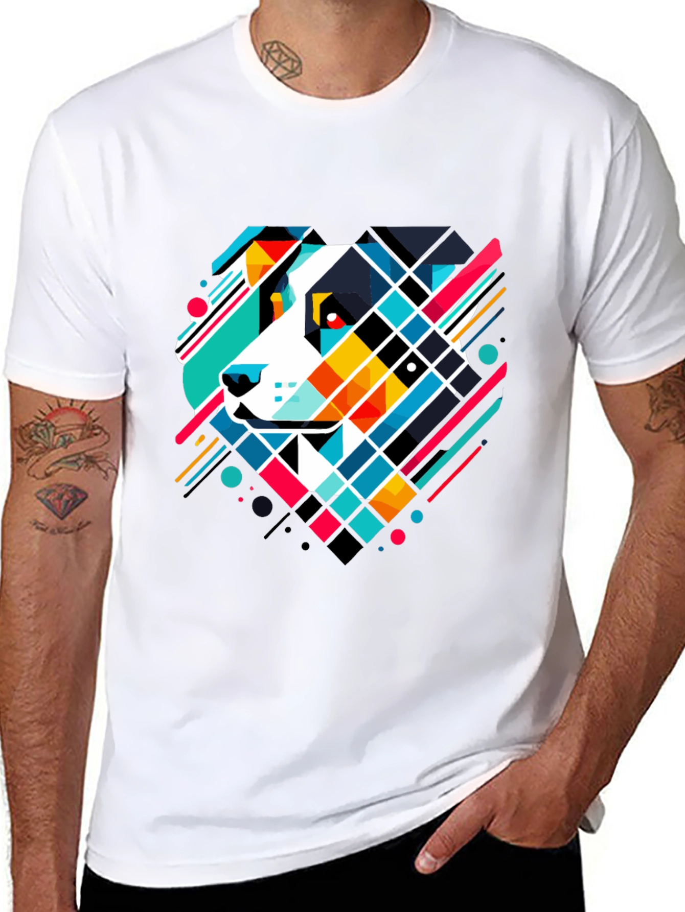 Geometric Dog Graphic Tee - Modern Art T-Shirt