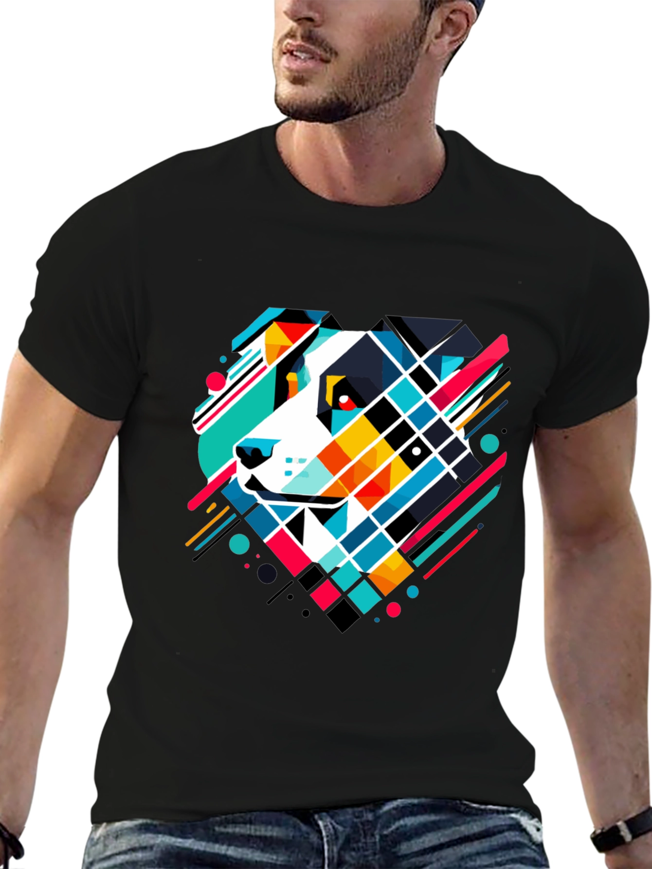 Geometric Dog Graphic Tee - Modern Art T-Shirt