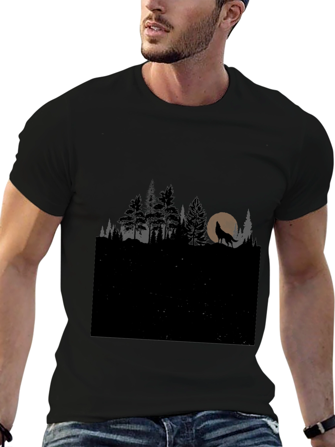 Wolf Howling at Moon in Forest T-Shirt