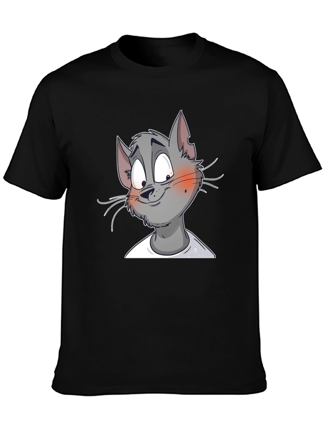 Cartoon Cat Graphic Print T-Shirt - Black