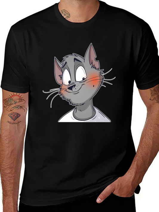 Cartoon Cat Graphic Print T-Shirt - Black