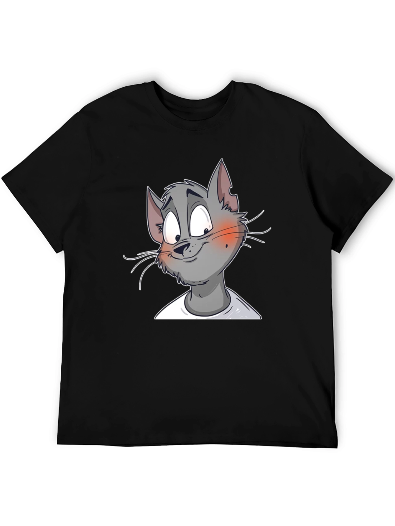 Cartoon Cat Graphic Print T-Shirt - Black