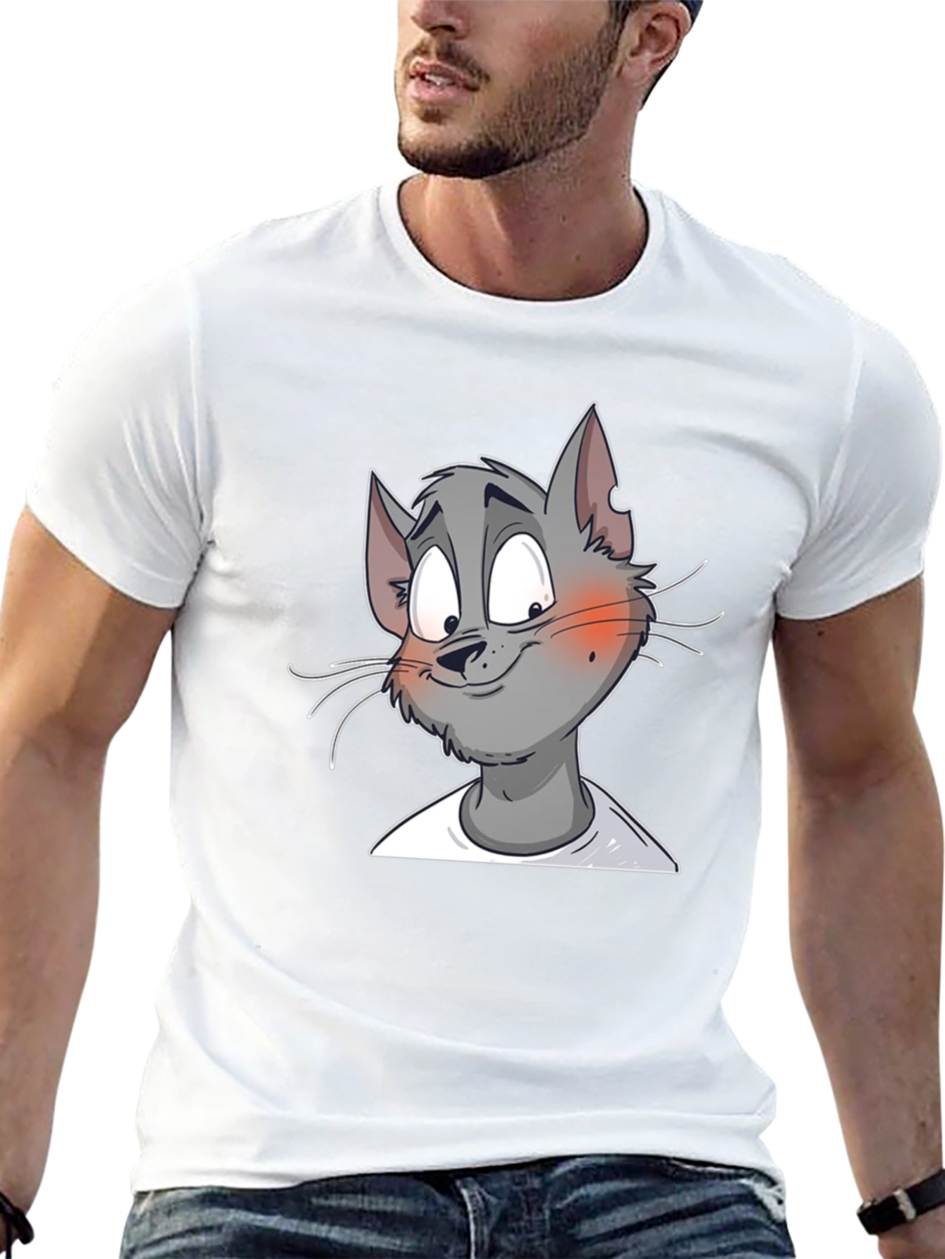 Cartoon Cat Graphic Print T-Shirt - Black