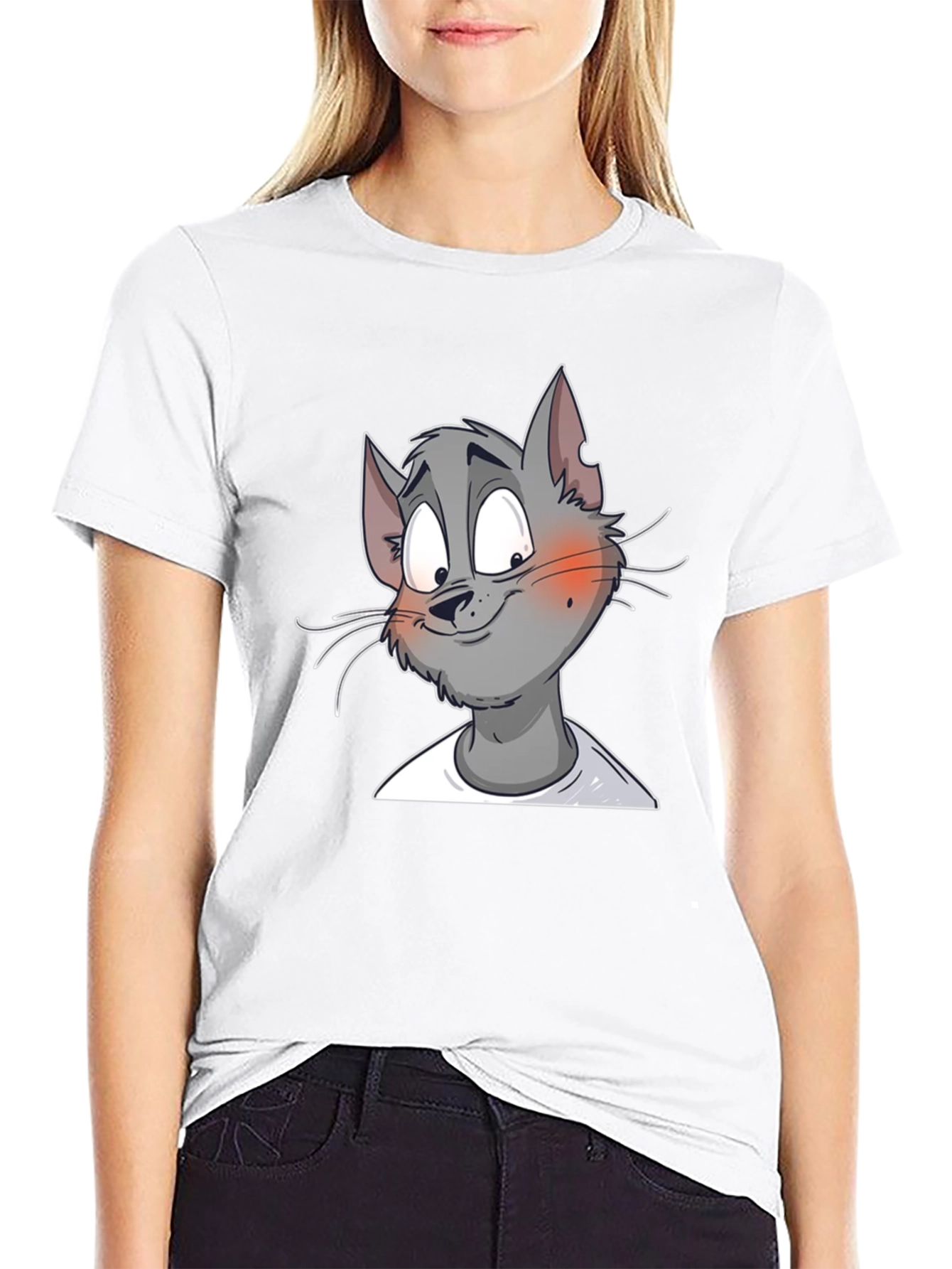 Cartoon Cat Graphic Print T-Shirt - Black
