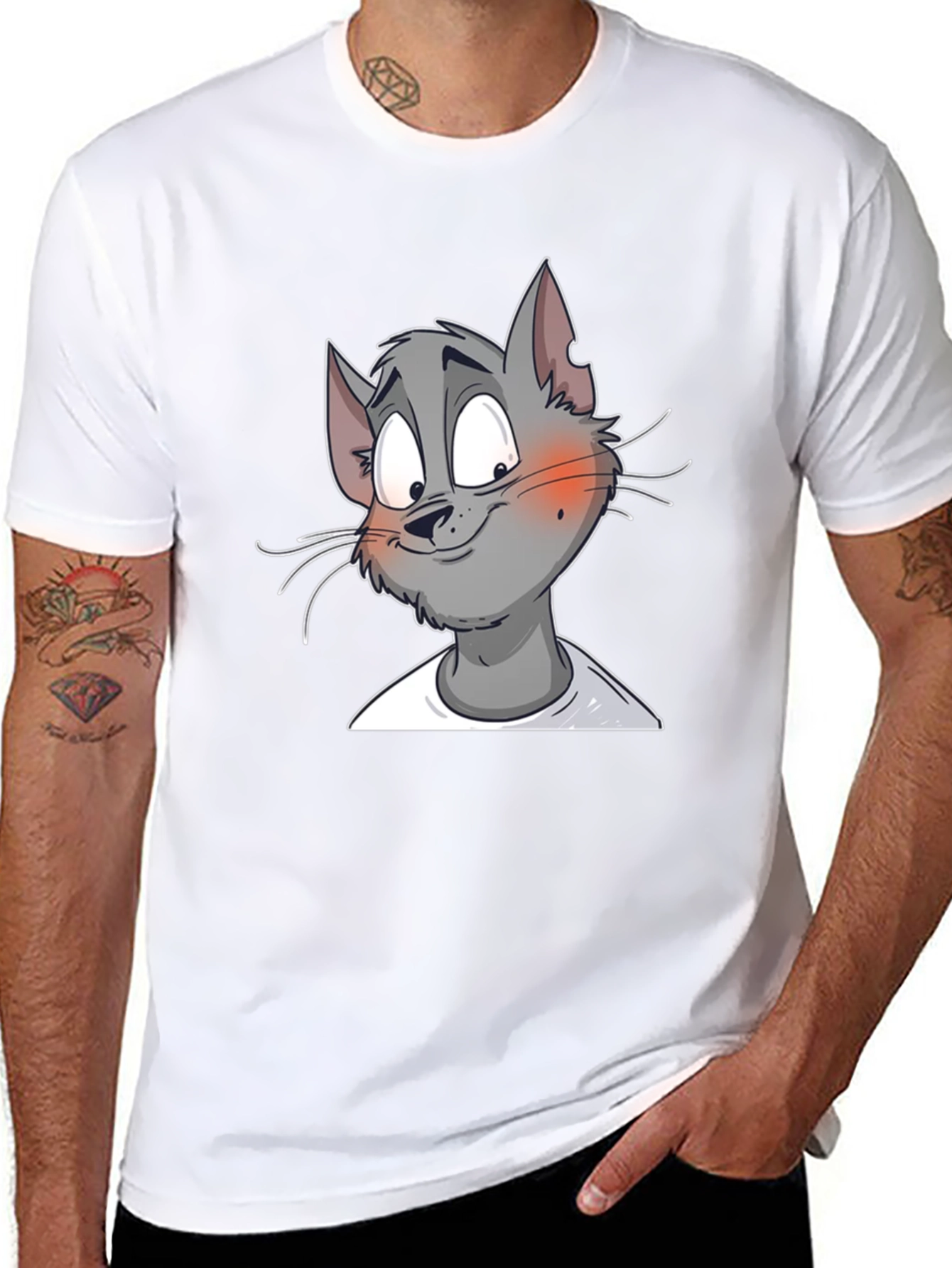 Cartoon Cat Graphic Print T-Shirt - Black