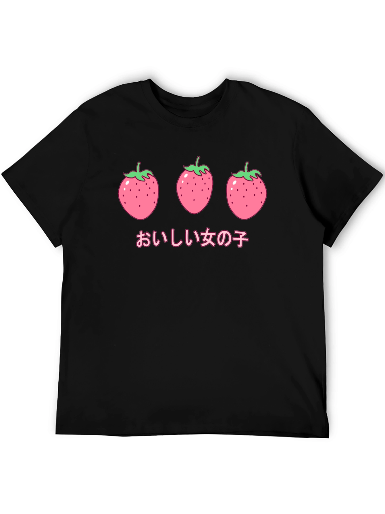Strawberry Anime Graphic Black T-Shirt