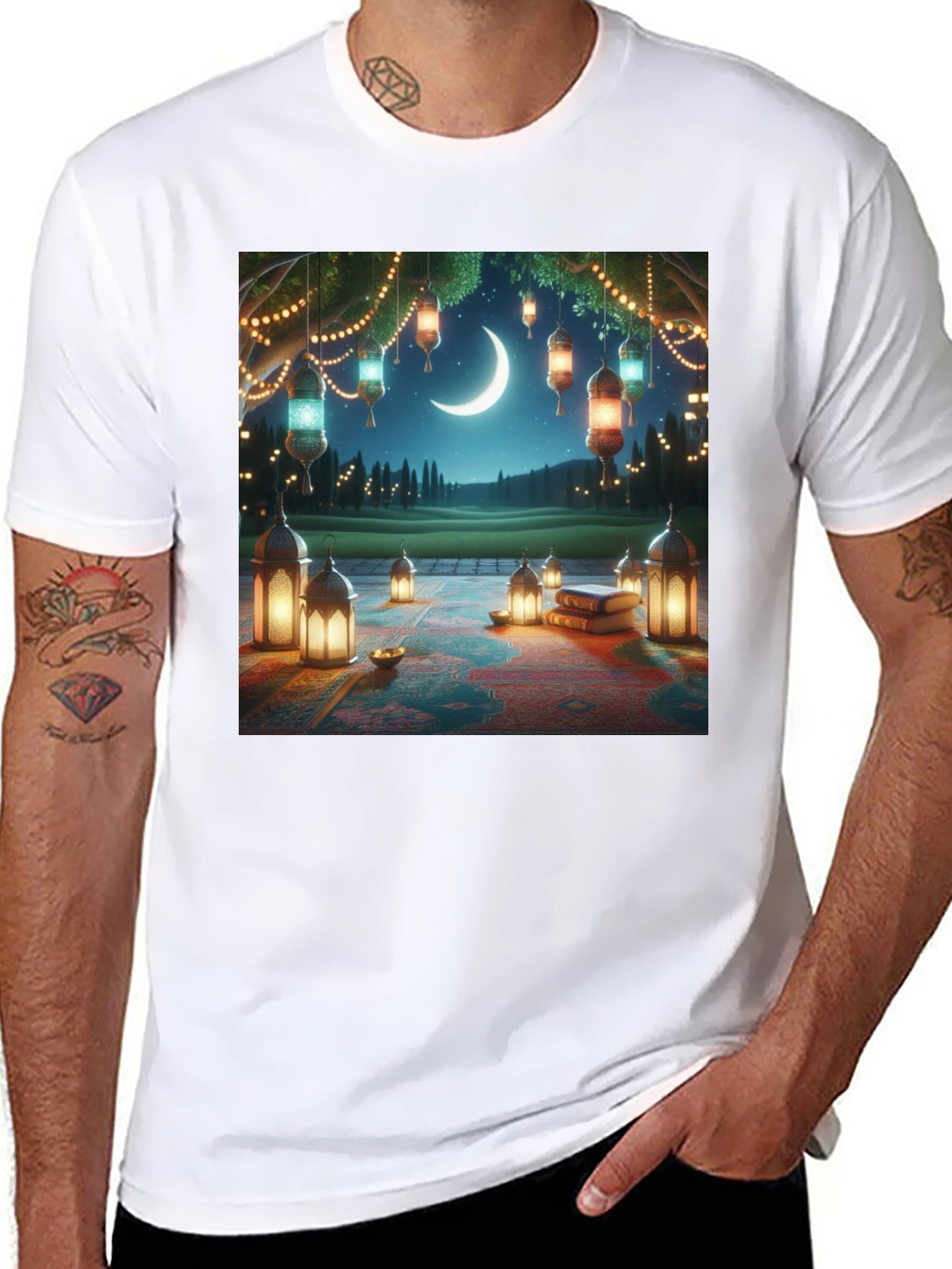Ramadan Night T-Shirt - Crescent Moon Lanterns