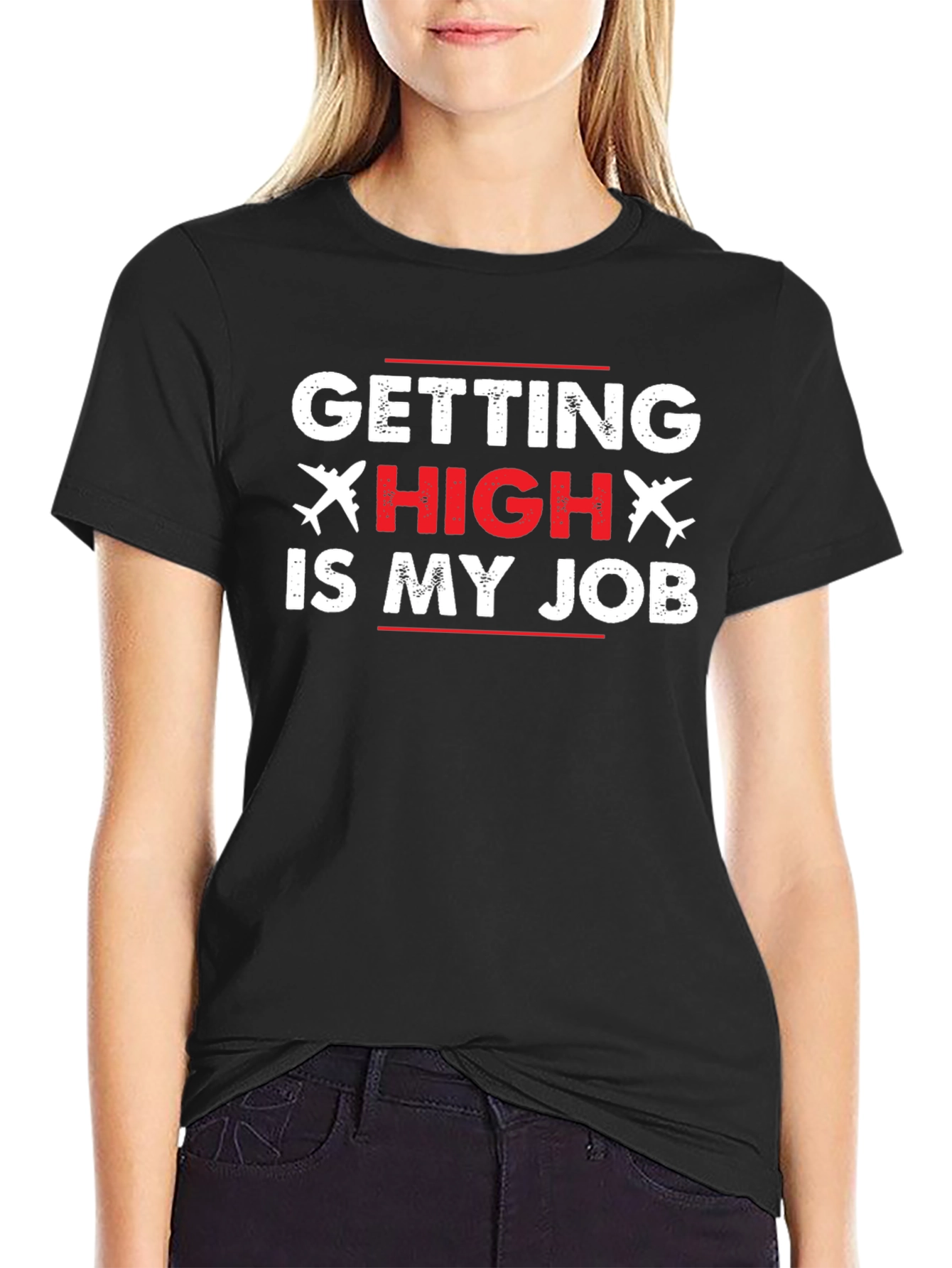 Pilot Getting High is My Job Black T-Shirt