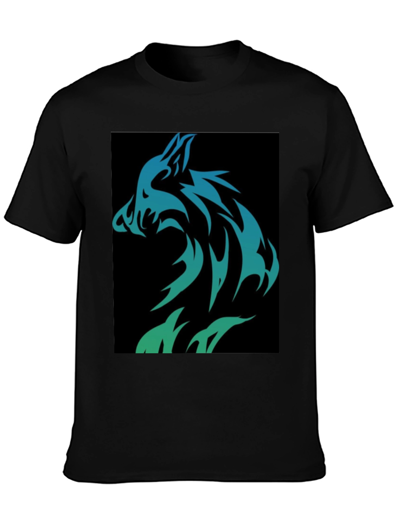 Wolf Tribal Design Black T-Shirt