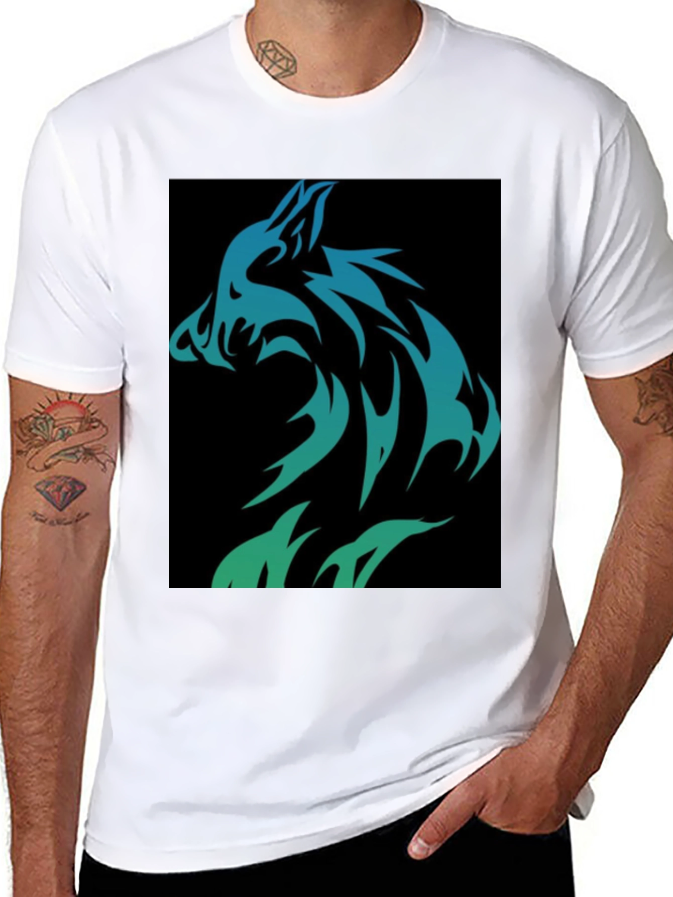 Wolf Tribal Design Black T-Shirt
