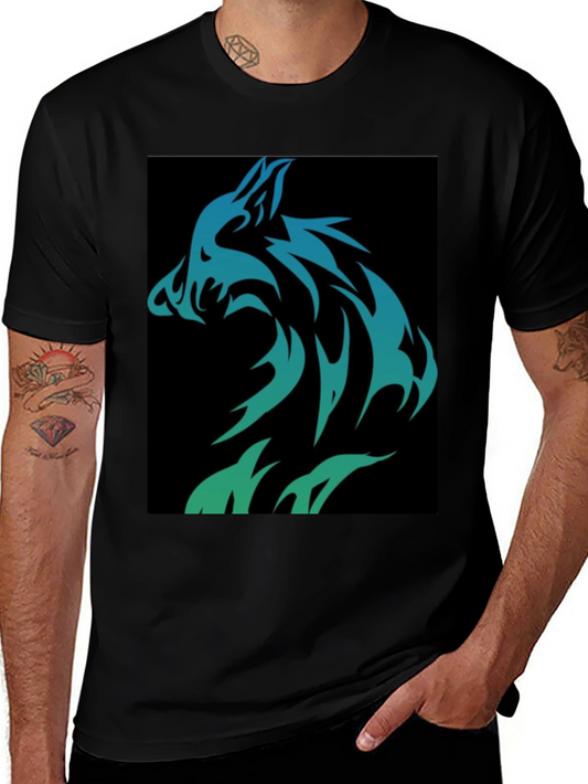 Wolf Tribal Design Black T-Shirt