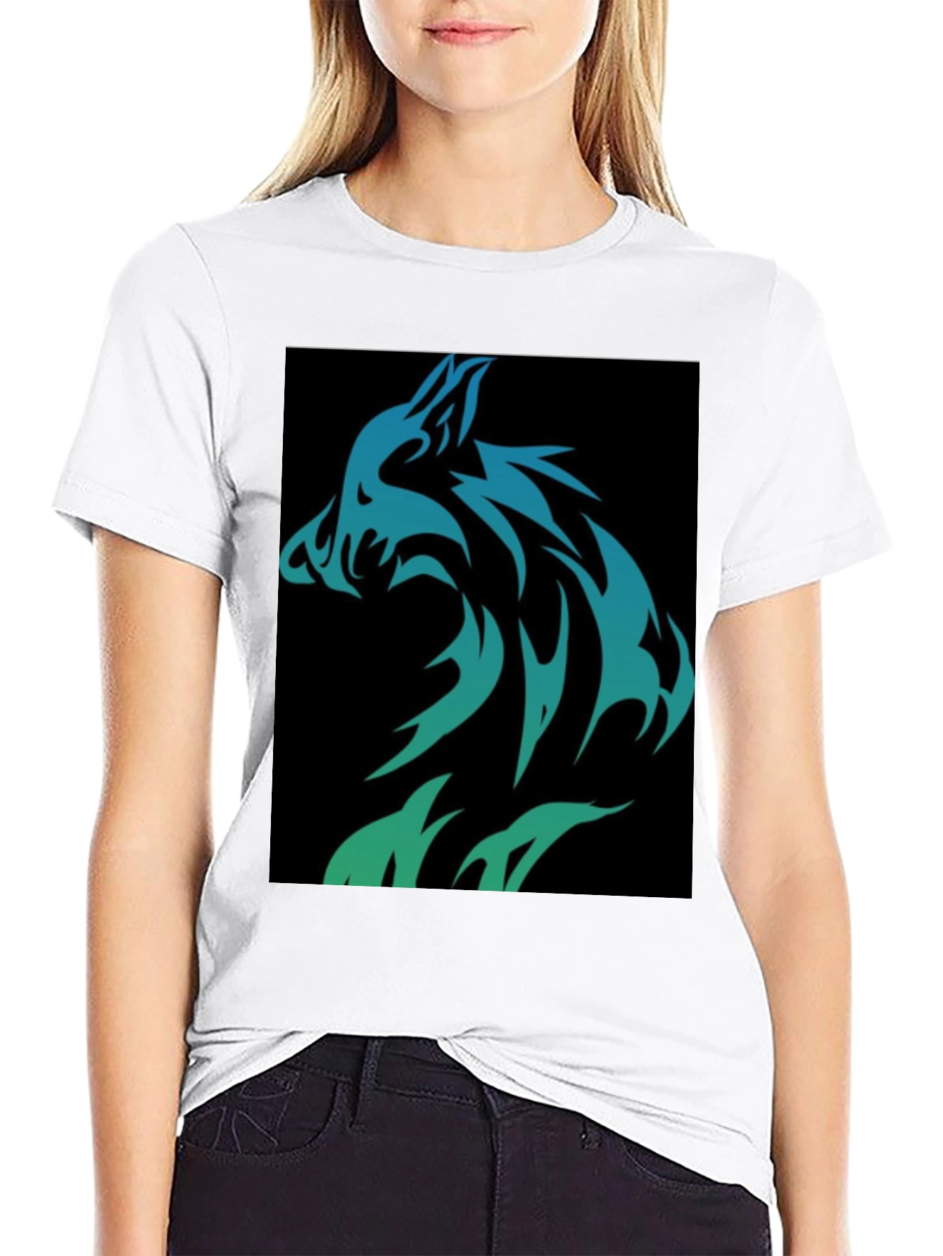 Wolf Tribal Design Black T-Shirt