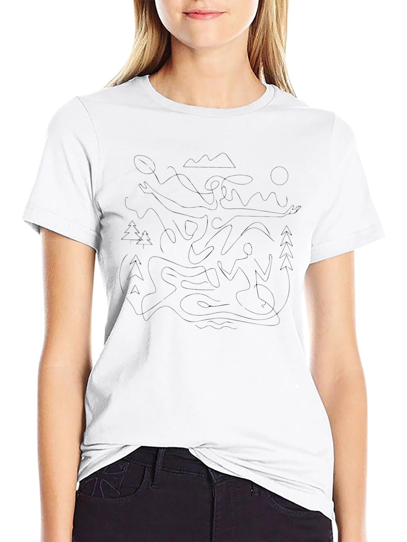 Abstract Line Art Black T-Shirt