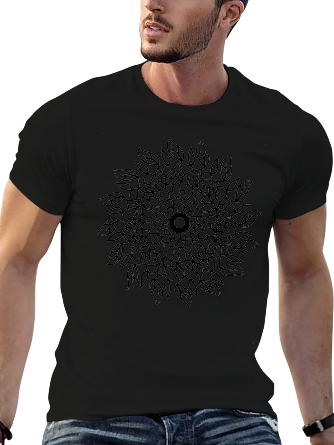 Black Floral Mandala Graphic T-Shirt