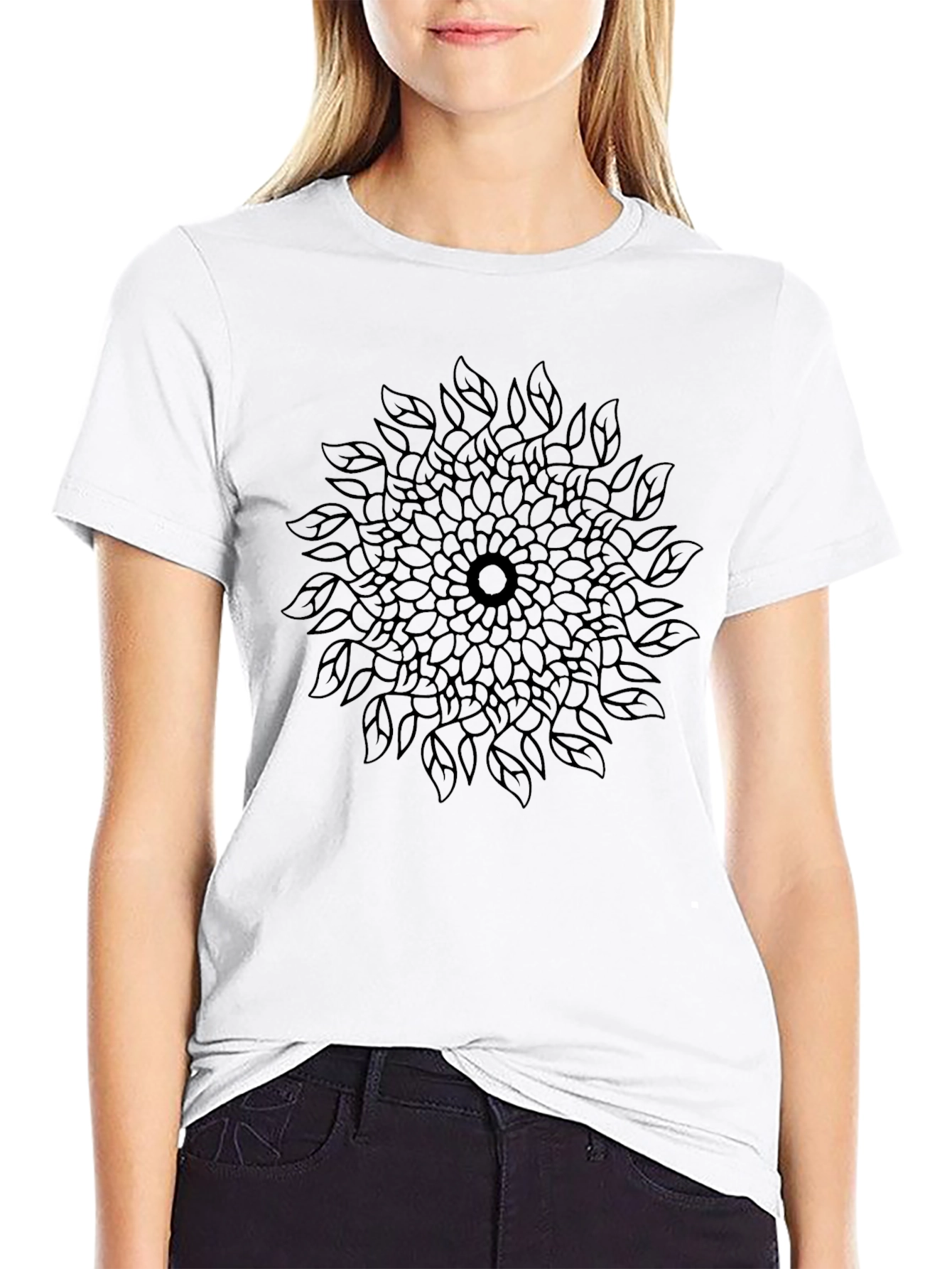 Black Floral Mandala Graphic T-Shirt