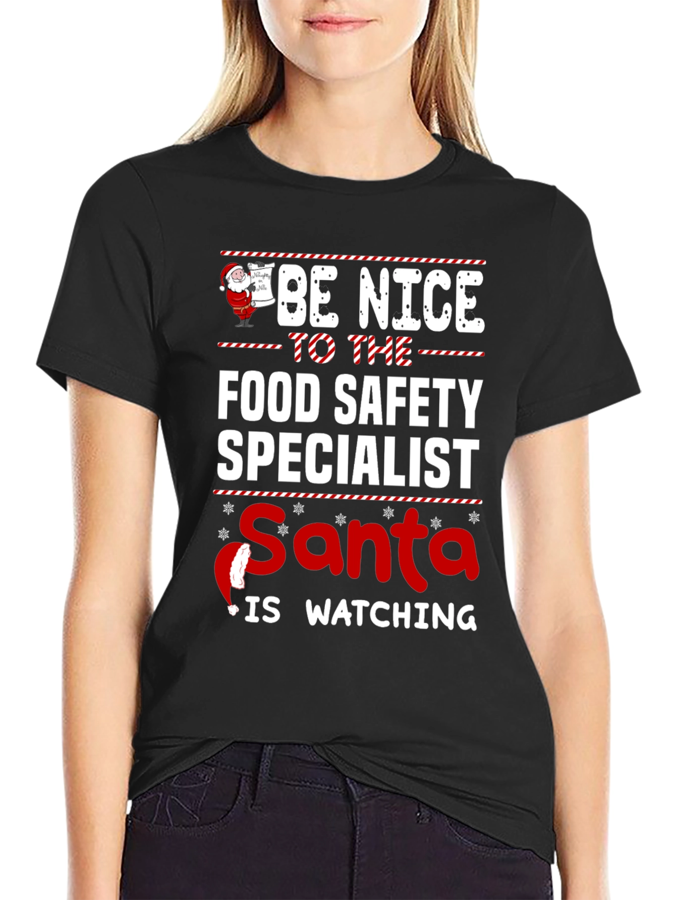Food Safety Specialist Santa Watching Holiday T-Shirt