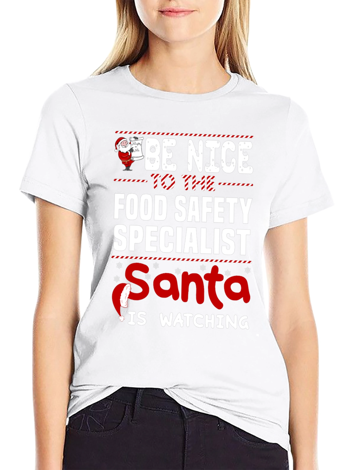 Food Safety Specialist Santa Watching Holiday T-Shirt