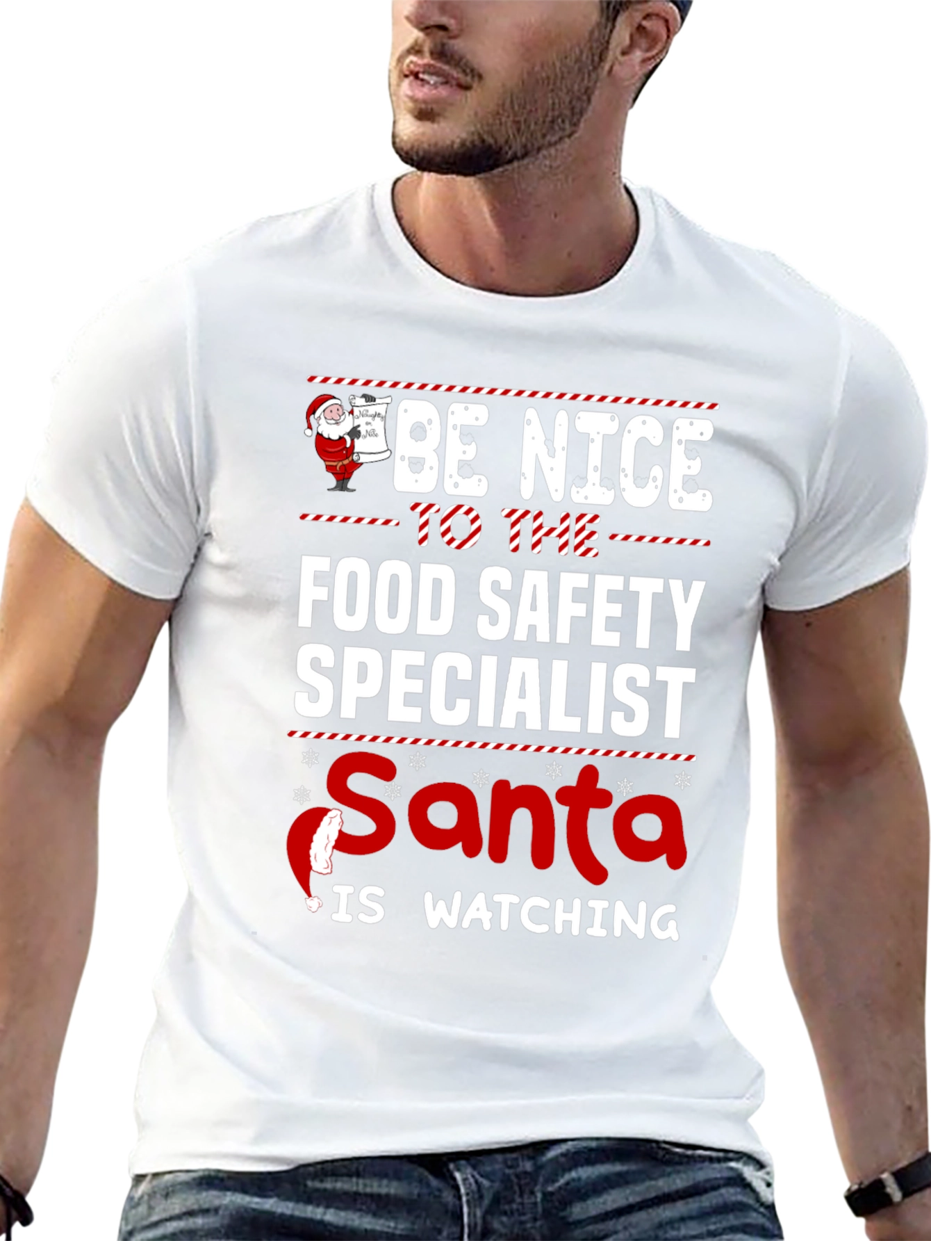 Food Safety Specialist Santa Watching Holiday T-Shirt