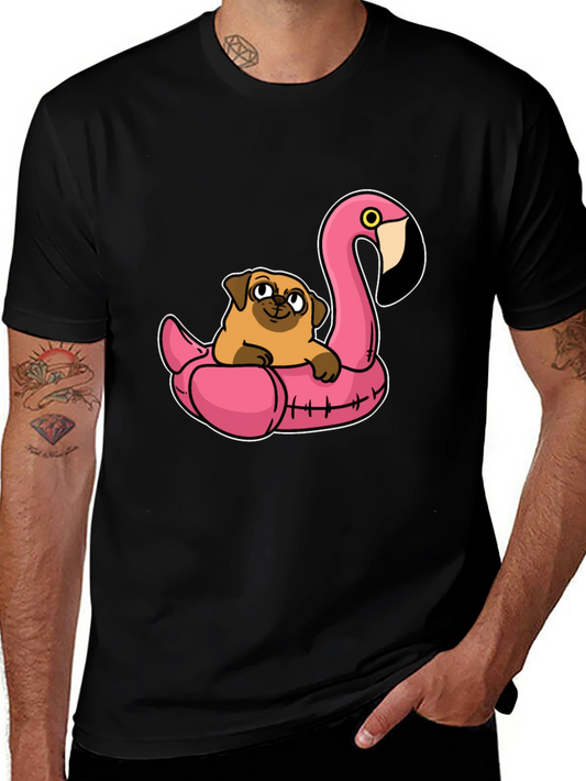 Pug on Flamingo Float T-Shirt