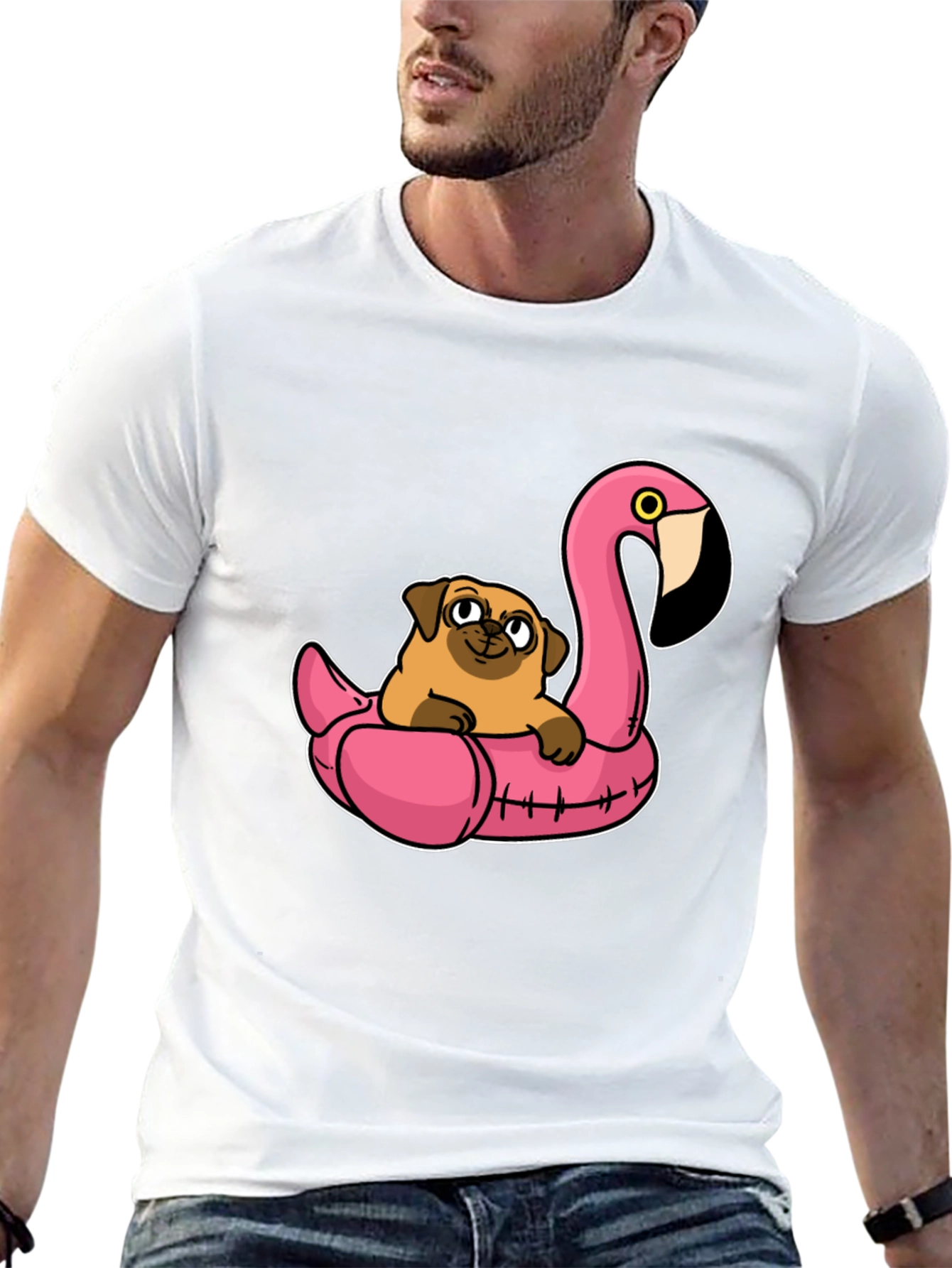 Pug on Flamingo Float T-Shirt
