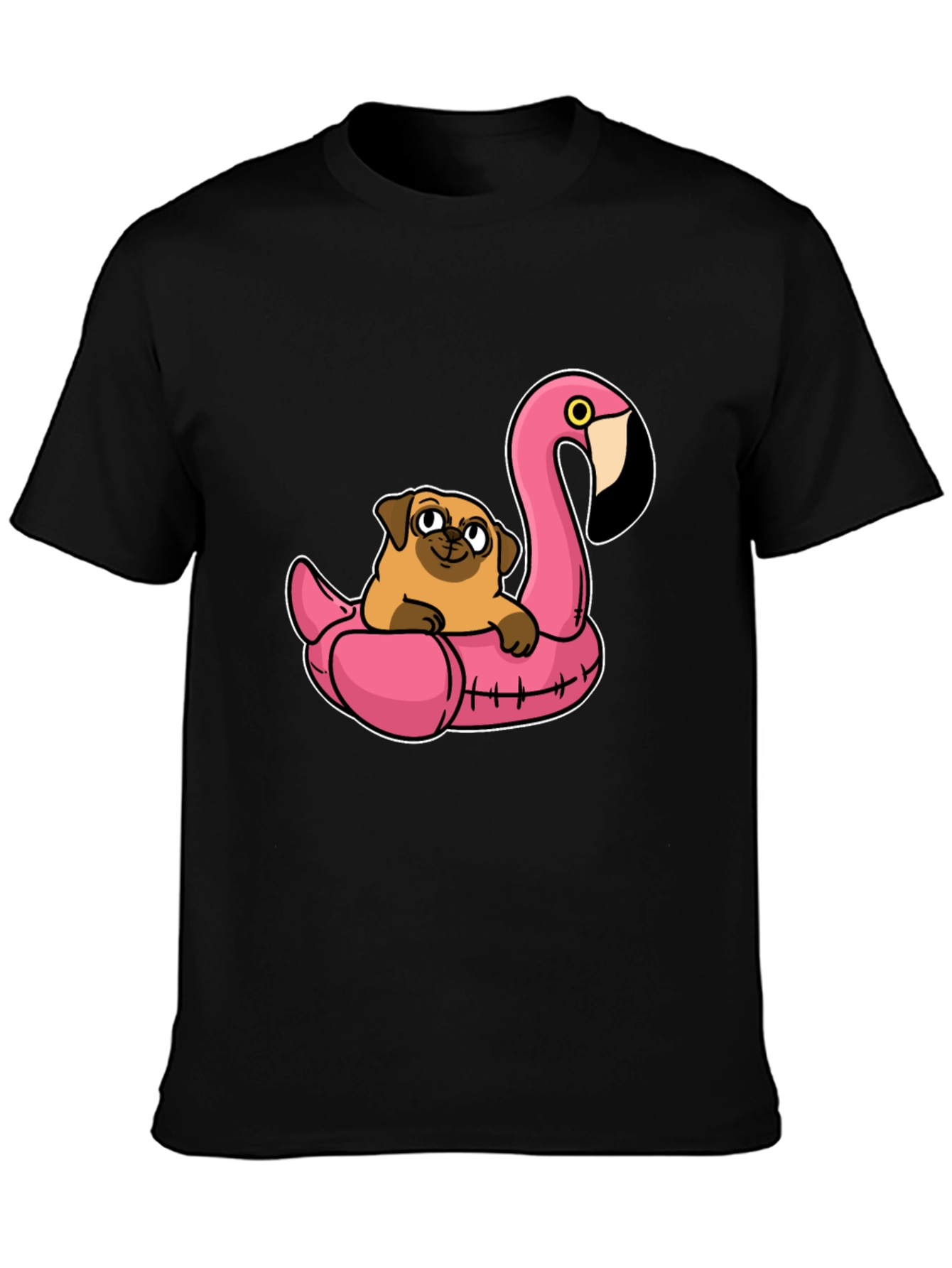Pug on Flamingo Float T-Shirt
