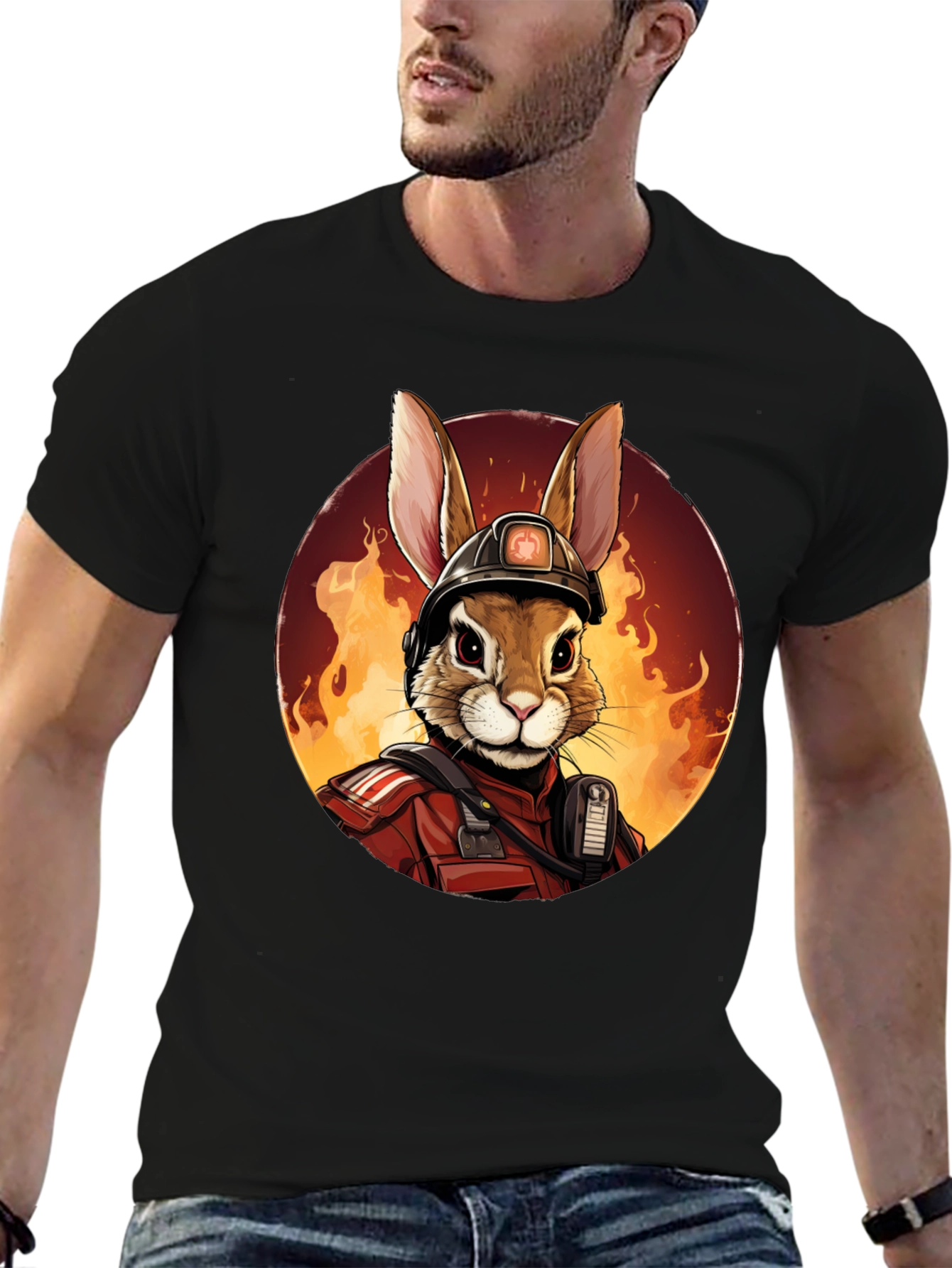 Rabbit Firefighter Graphic Tee - Black