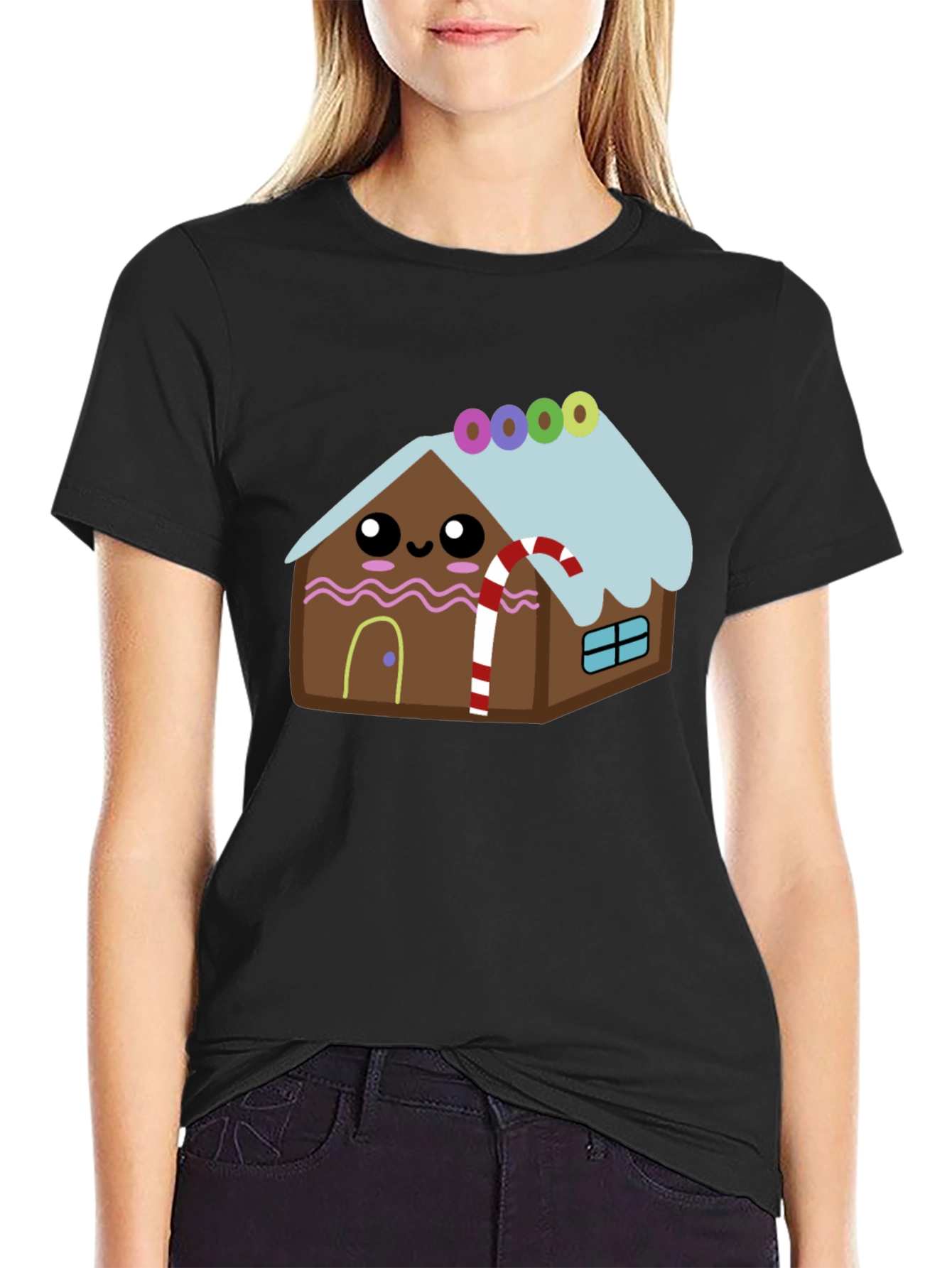 Cute Gingerbread House Graphic Tee - Festive Holiday Shirt