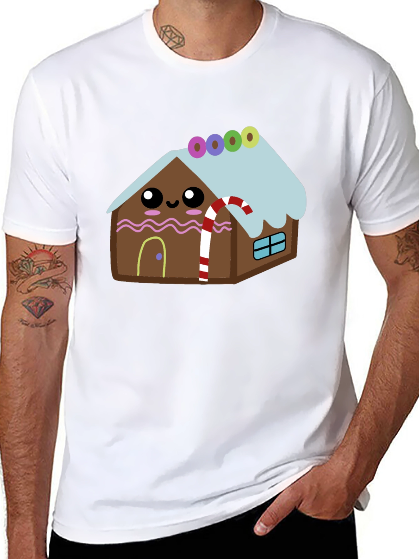 Cute Gingerbread House Graphic Tee - Festive Holiday Shirt