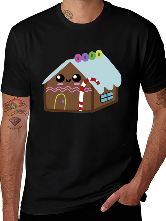Cute Gingerbread House Graphic Tee - Festive Holiday Shirt