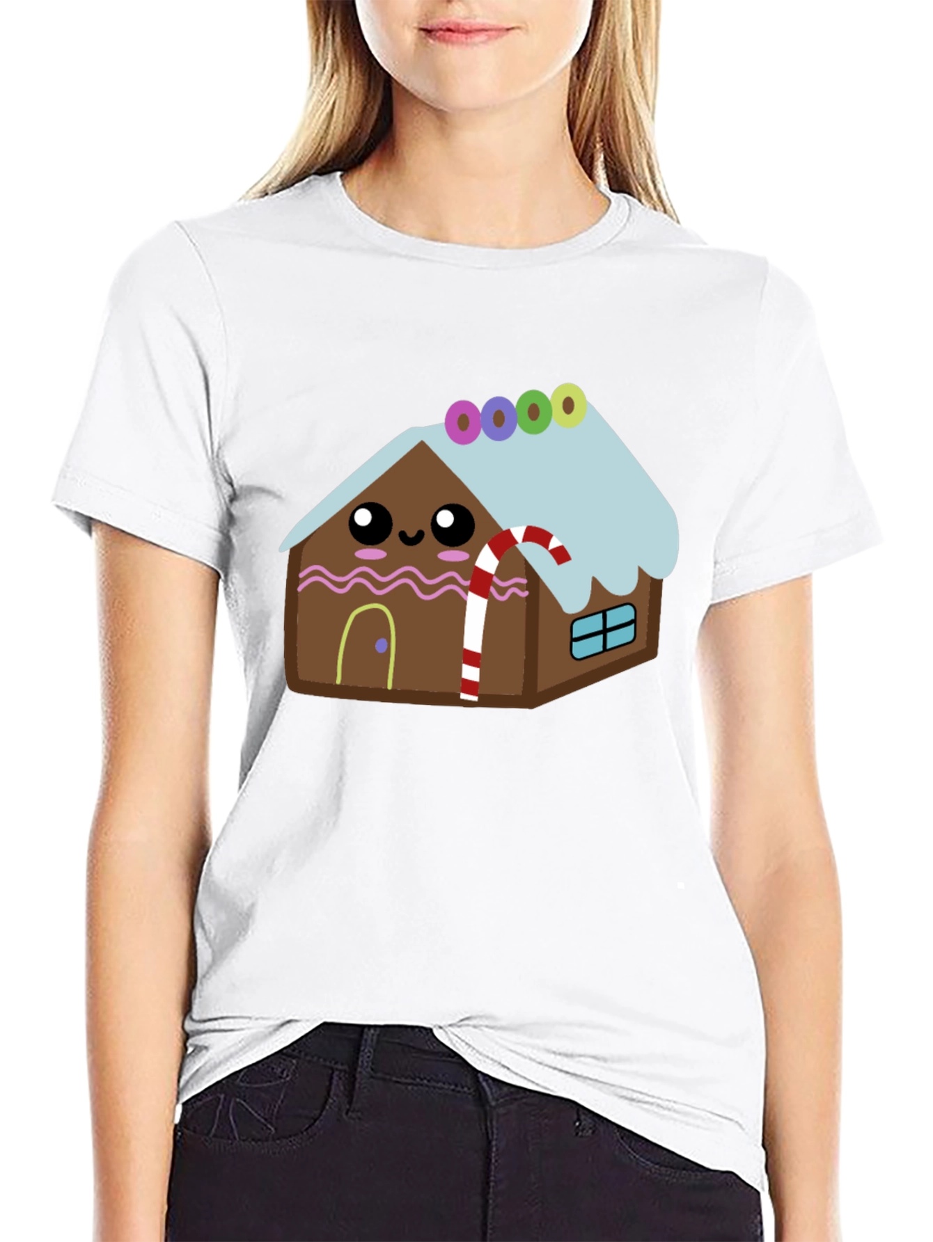 Cute Gingerbread House Graphic Tee - Festive Holiday Shirt