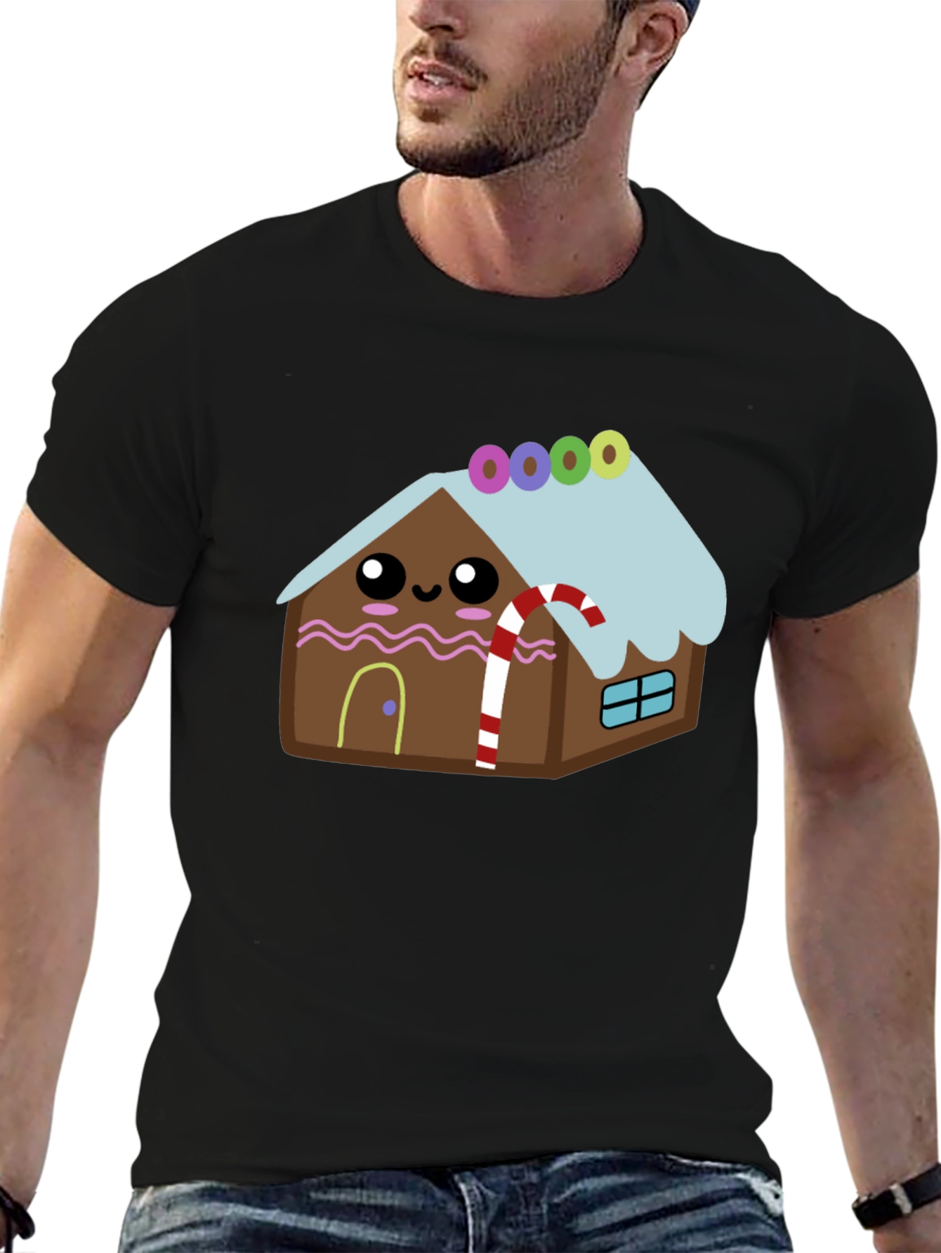 Cute Gingerbread House Graphic Tee - Festive Holiday Shirt