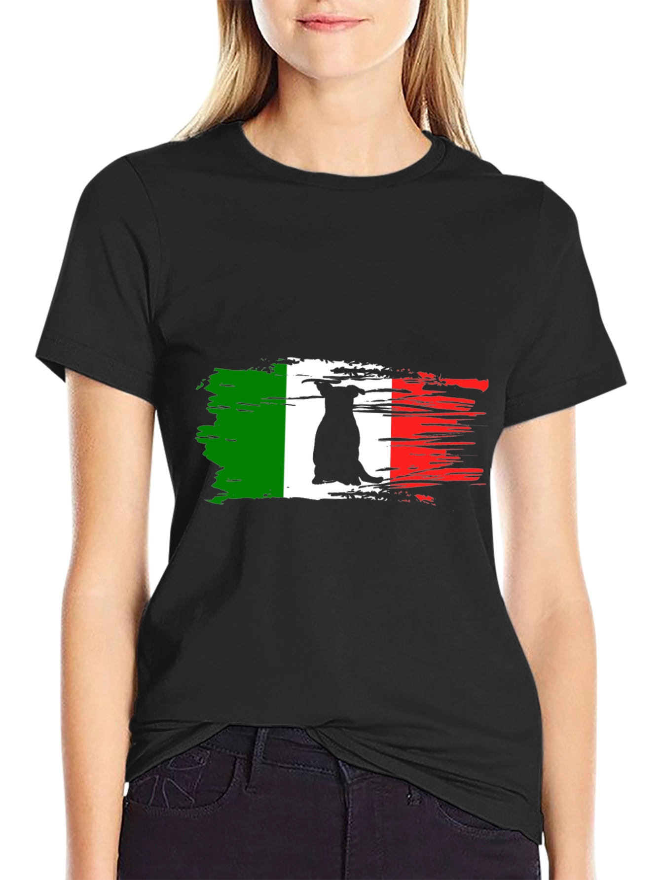 Italian Flag Dog T-Shirt - Black Crew Neck