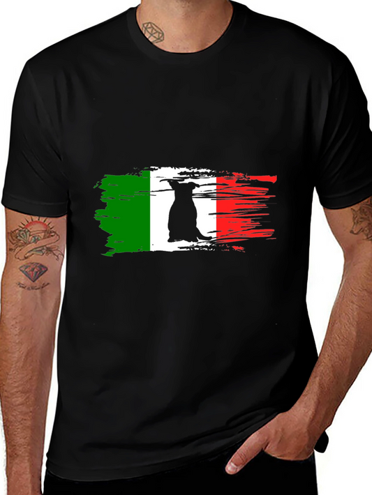 Italian Flag Dog T-Shirt - Black Crew Neck