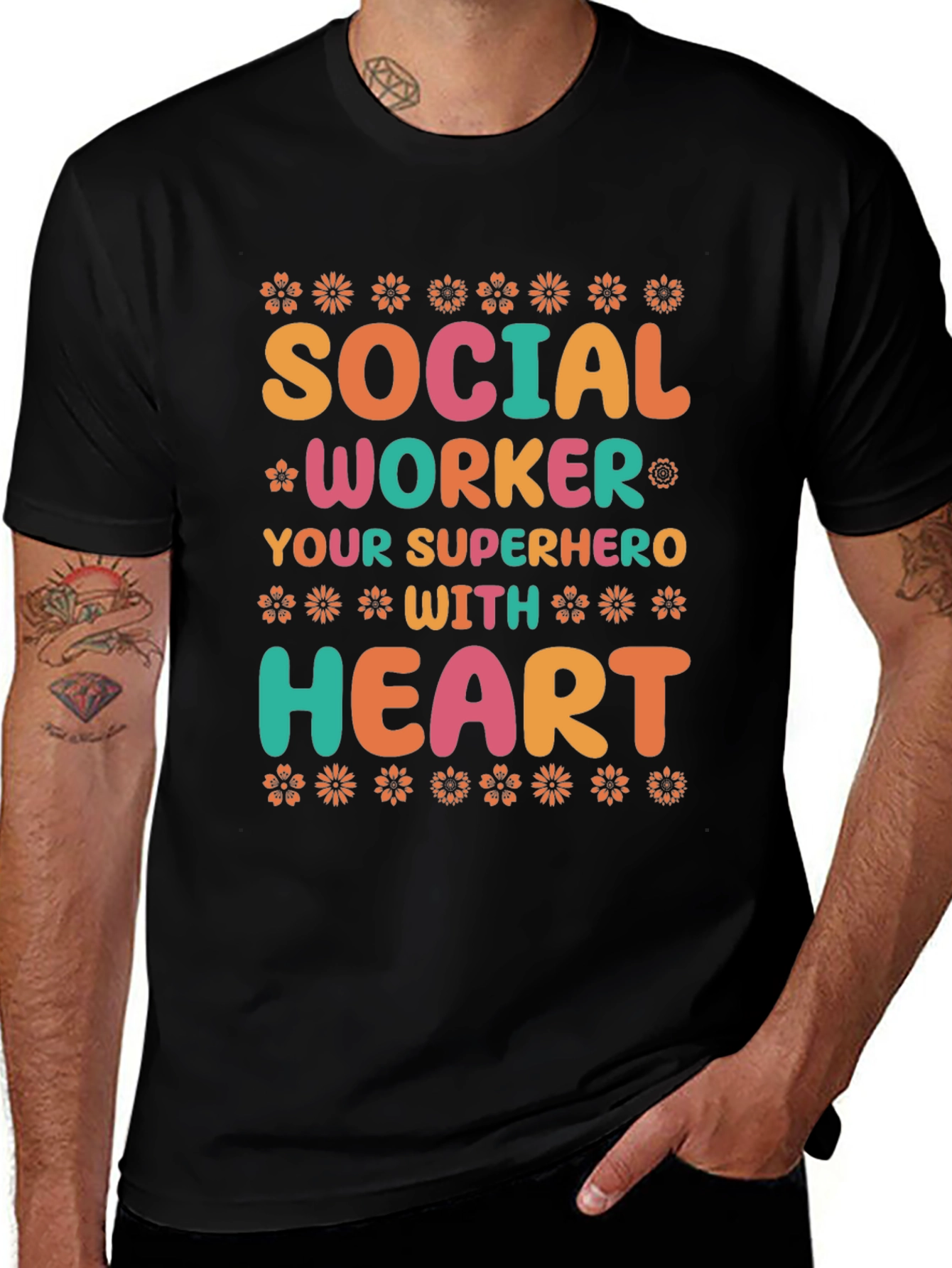 Social Worker Superhero T-Shirt - Floral Design