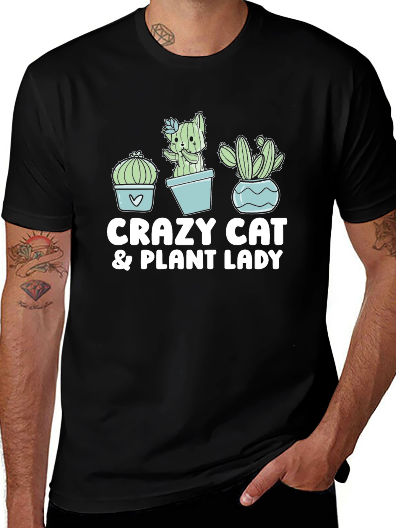 Crazy Cat & Plant Lady Black T-Shirt