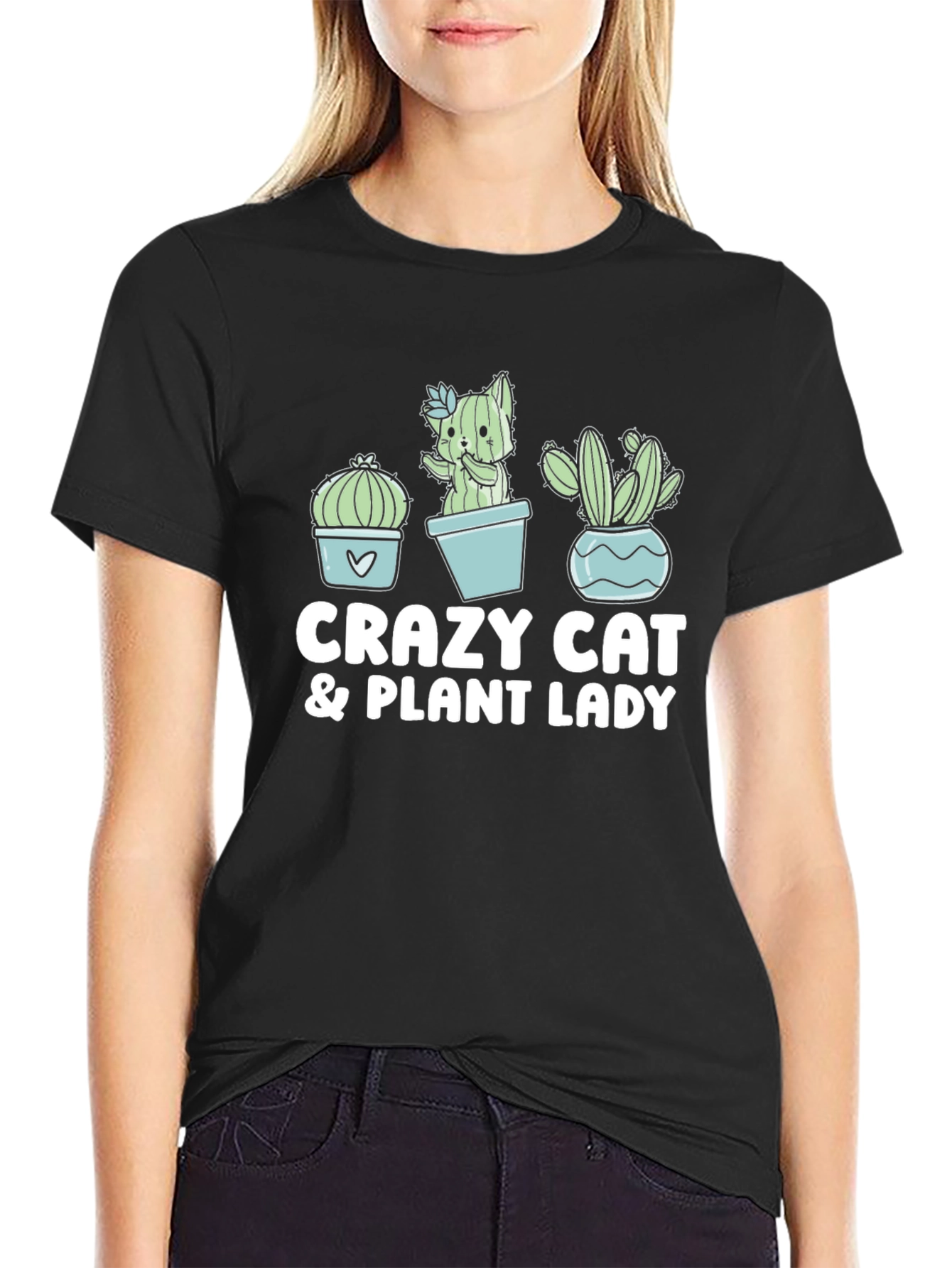 Crazy Cat & Plant Lady Black T-Shirt