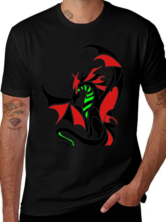 Dragon Graphic T-Shirt - Red Green & Black Design