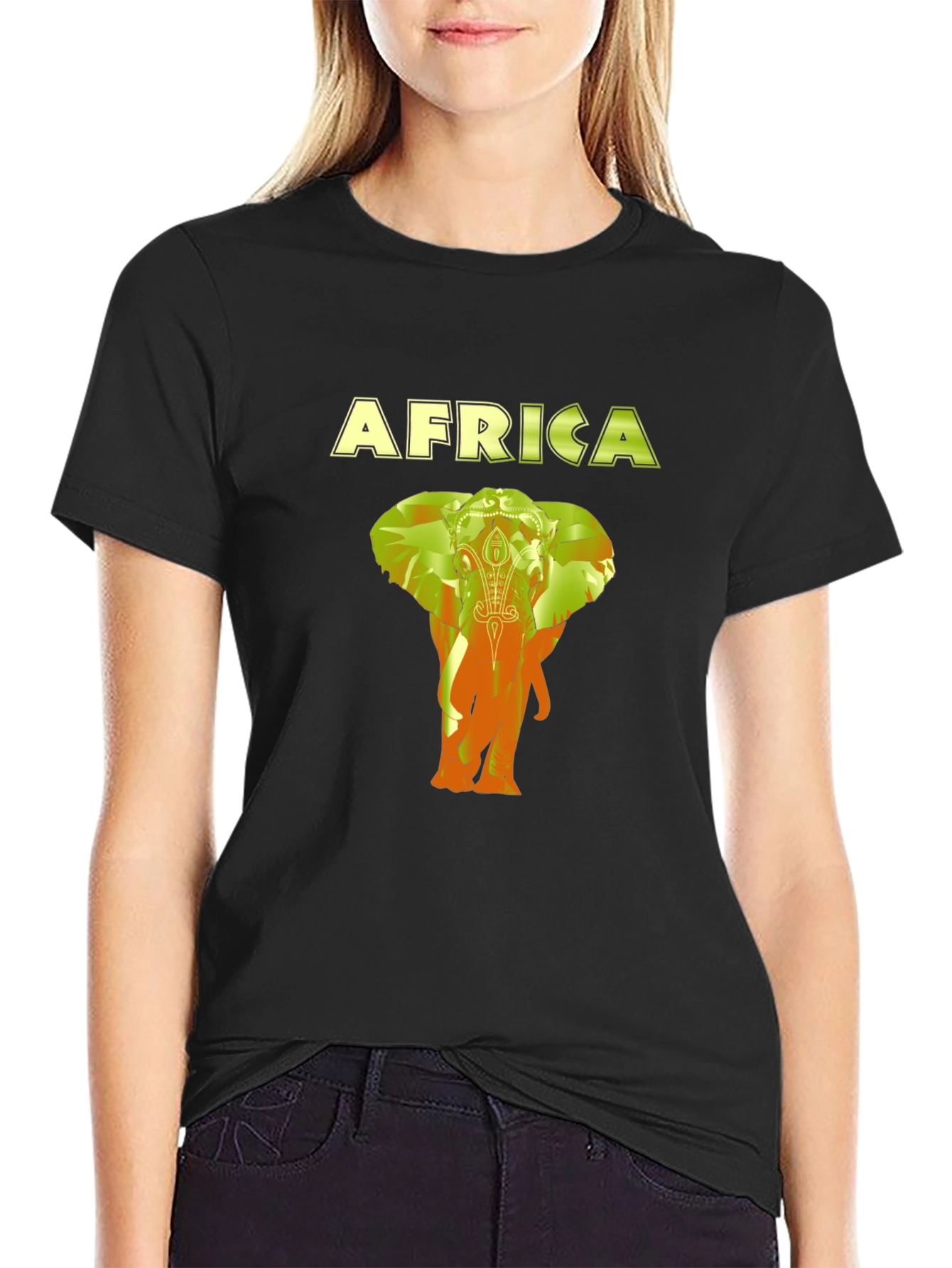 Africa Elephant Graphic Black T-Shirt