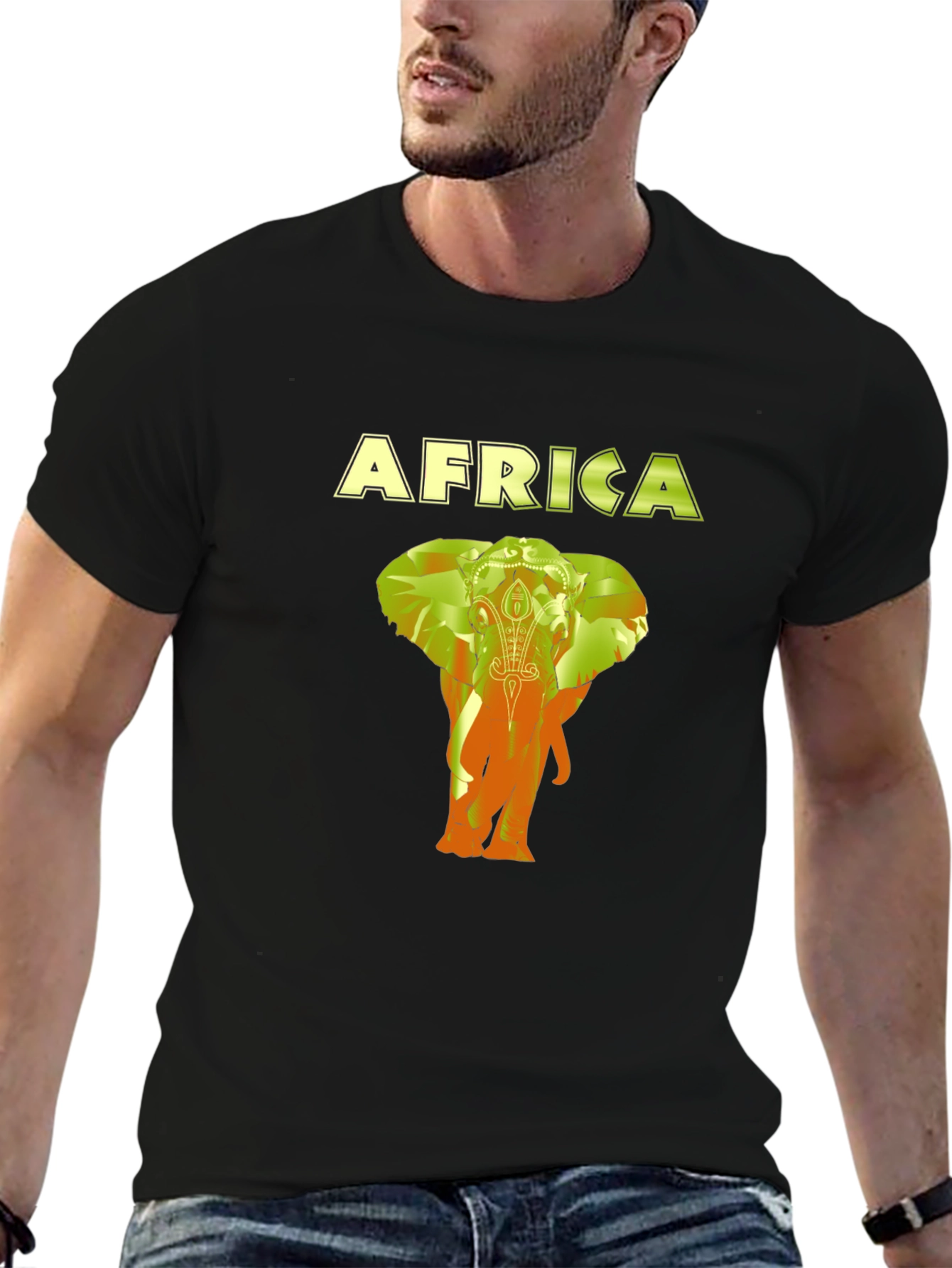 Africa Elephant Graphic Black T-Shirt