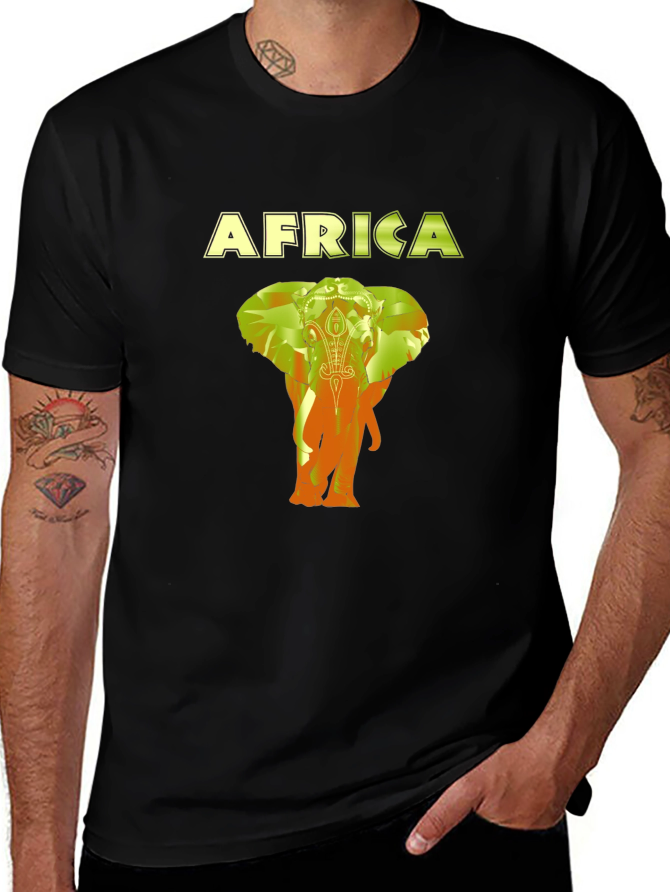 Africa Elephant Graphic Black T-Shirt