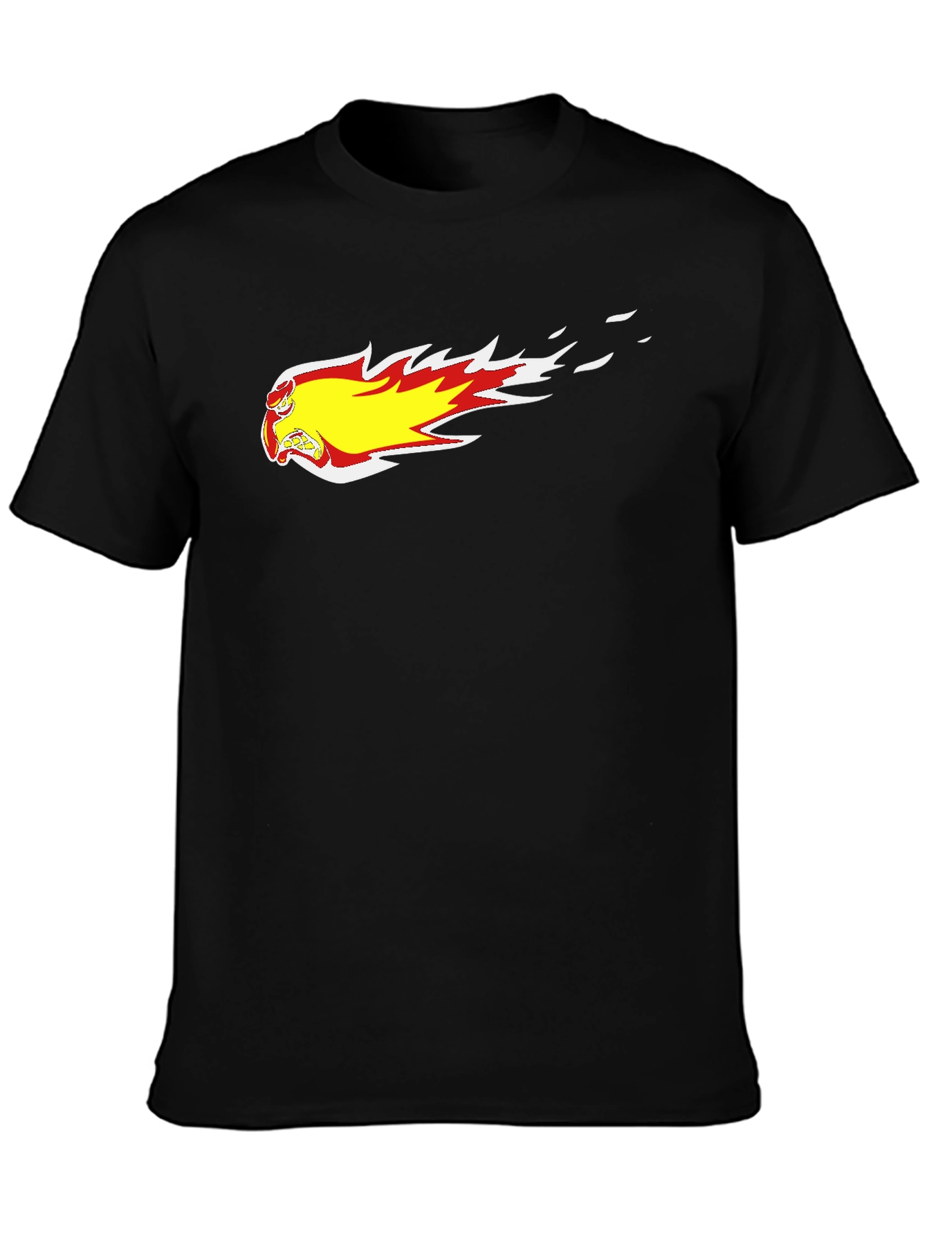 Black T-Shirt with Fiery Cartoon Graphic