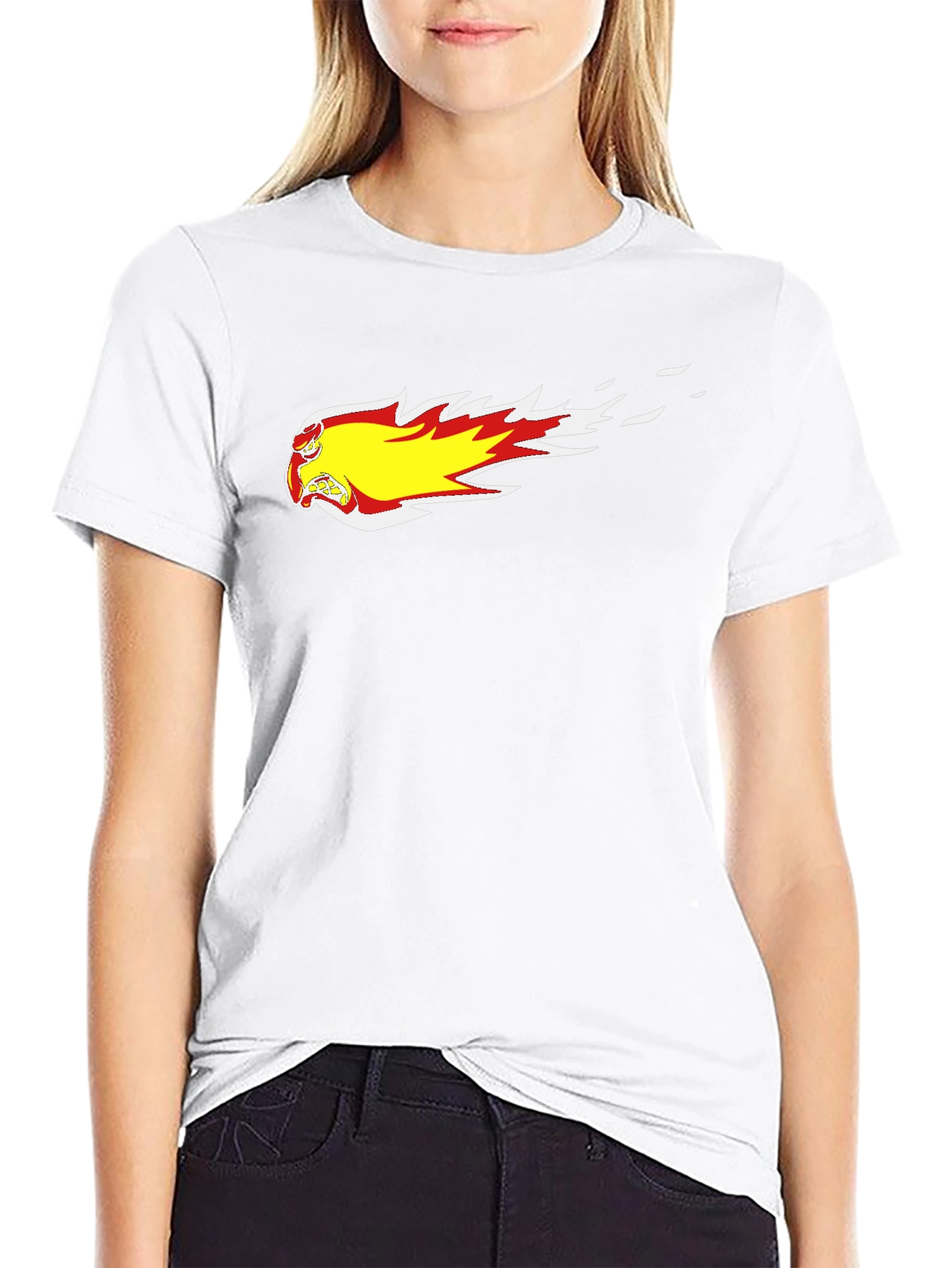 Black T-Shirt with Fiery Cartoon Graphic