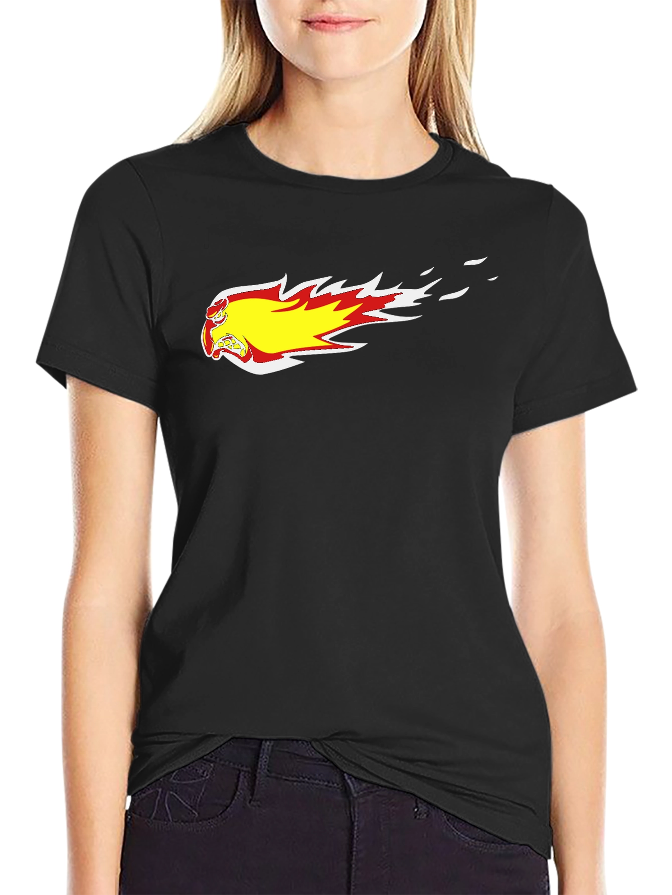 Black T-Shirt with Fiery Cartoon Graphic