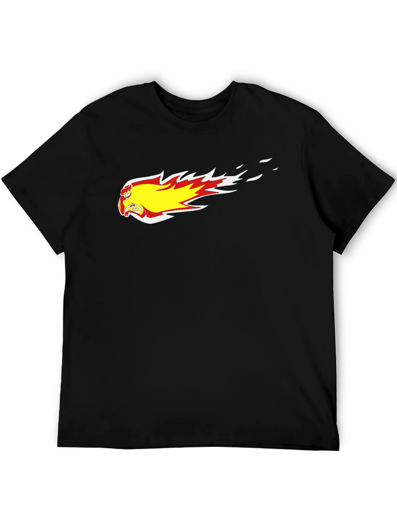 Black T-Shirt with Fiery Cartoon Graphic